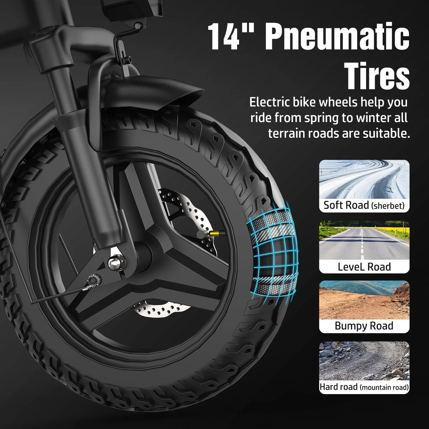 14" Electric Bike with Dual Front Suspension��500W Folding Ebike, Up to 25Miles 20MPH, 48V Removable Lithium-Battery, Stylish 14" Foldable Commuting Electric Bicycle for Women Men - Image 10