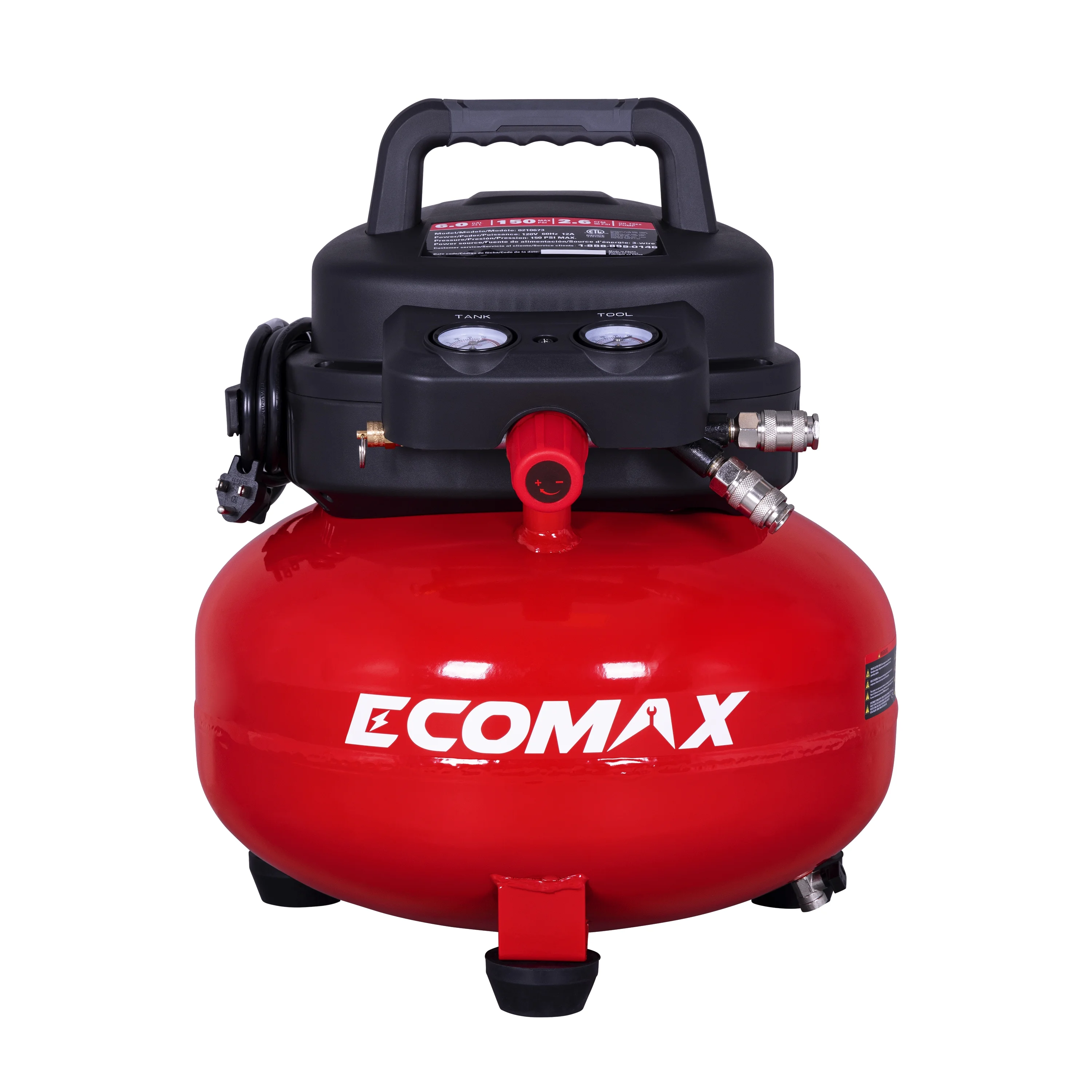 Ecomax 6 Gallon Portable Pancake Air Compressor, 150 PSI 1.0 HP Oil - Free Electric for Home Garage & Shop
