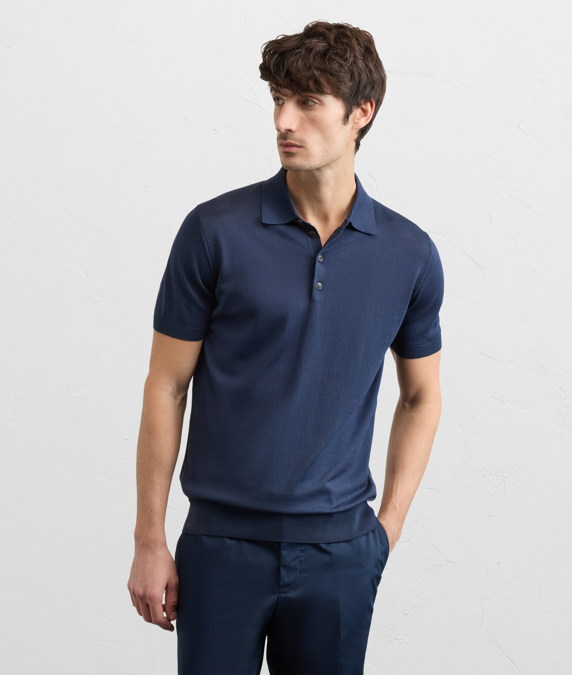 NAVY BLUE COTTON KNIT T SHIRT WITH SHORT SLEEVES AND DEGRADE STITCHING