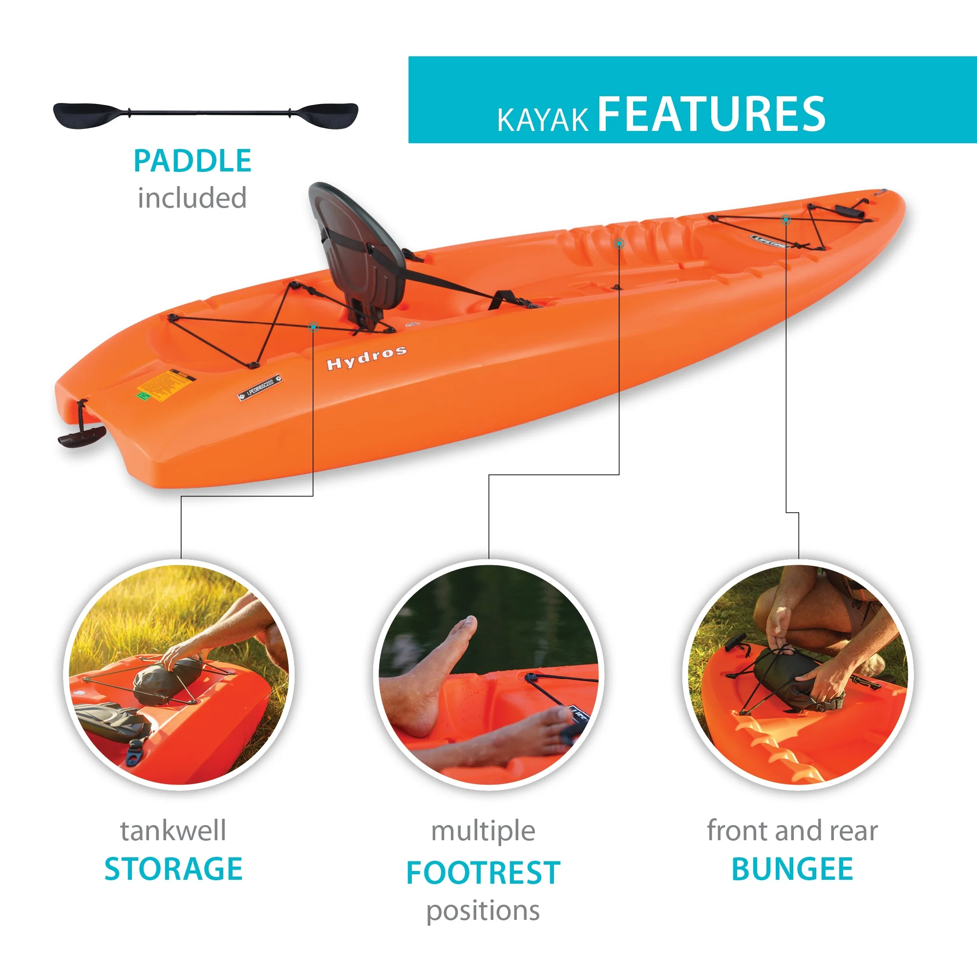 Hydros 101 inch Sit-on-Top Kayak, Orange (90595)(Orange) - Image 6