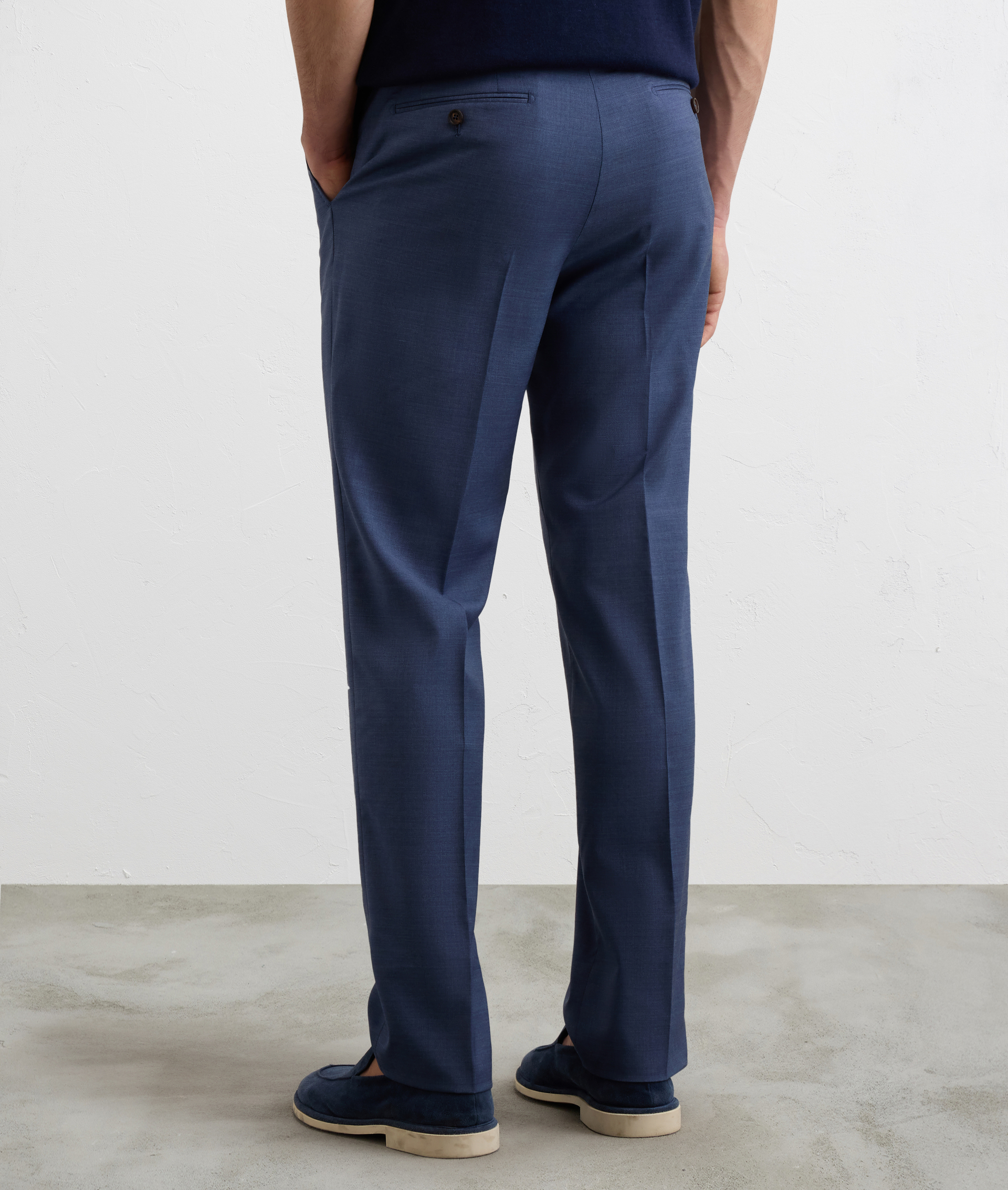 TROUSERS IN VIRGIN WOOL AND ELASTANE IN A SOLID BLUE MELANGE COLOR