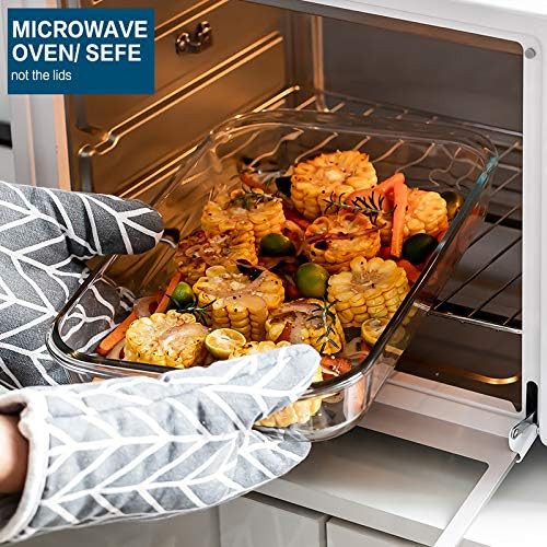 M MCIRCO 8 Piece Deep Glass Baking Dish with Lids, BPA free, Gray