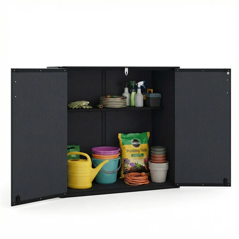 175 Gallon Outdoor Storage Shed, All-Weather Resin Patio Storage Box with Floor, Lockable Door & Removable Shelf, Waterproof Garden Tool Shed