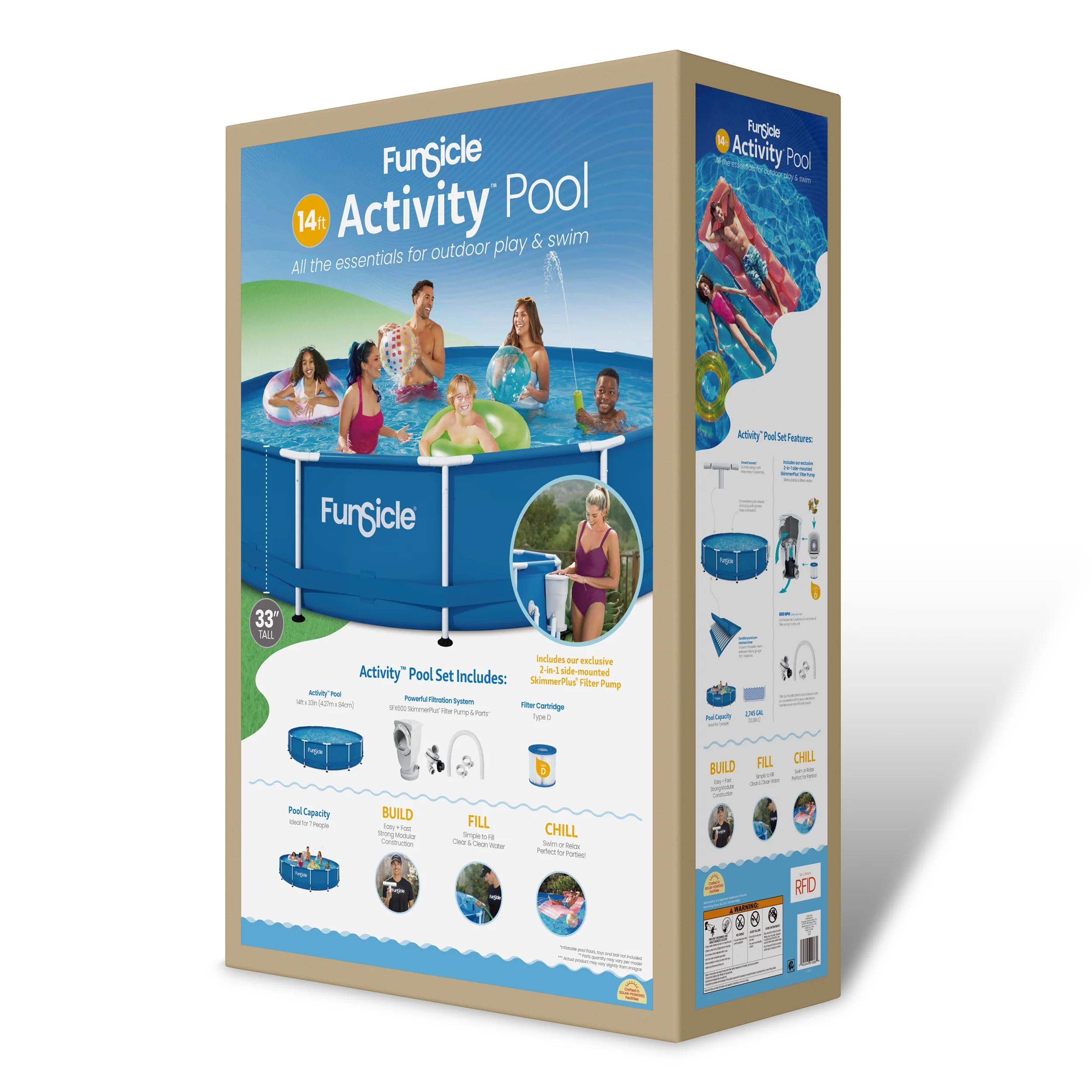 Funsicle 14ft Activity Above Ground Metal Frame Swimming Pool, Includes SkimmerPlus Pump, Round, Age 6 up - Image 7