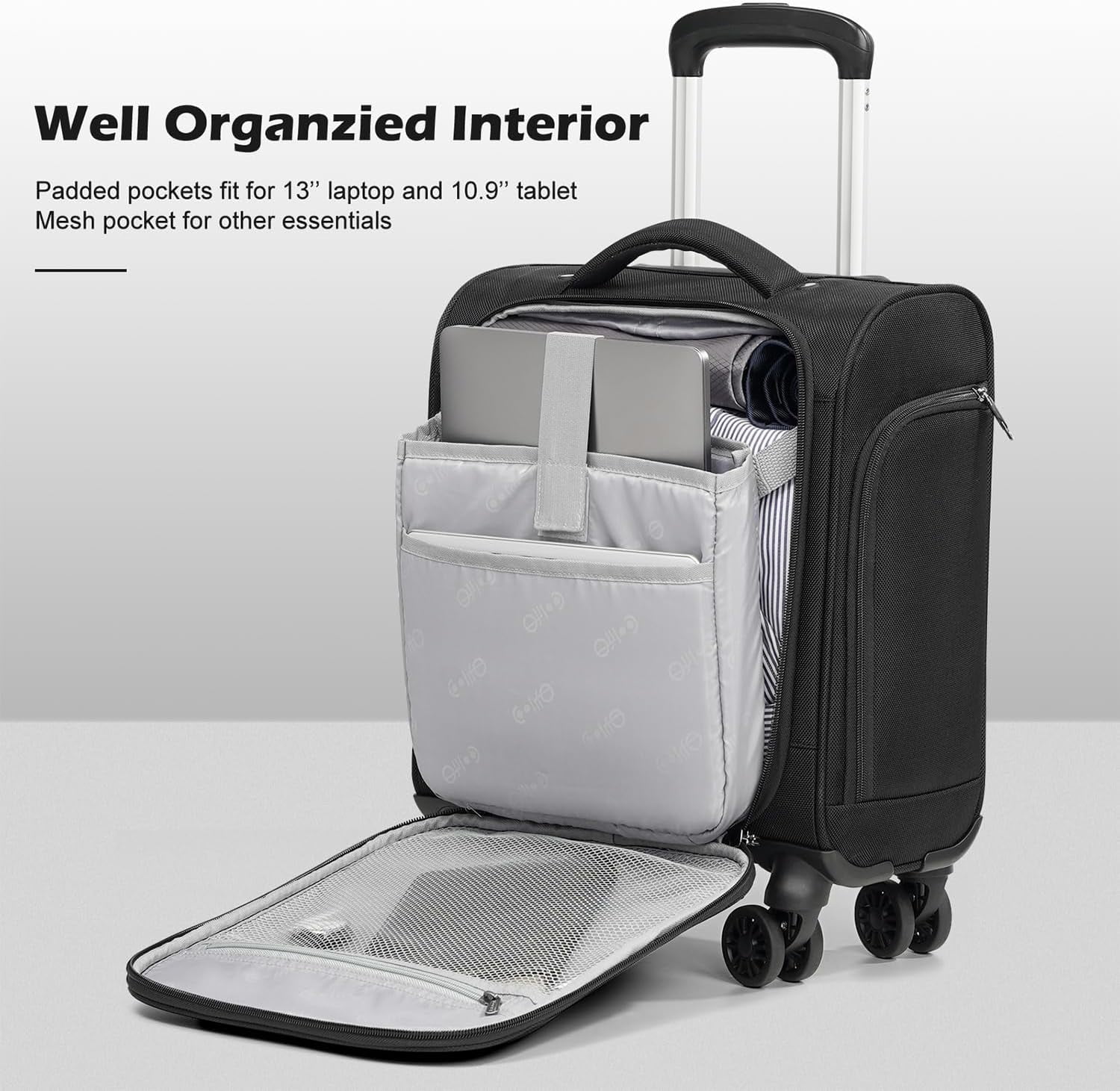 Underseat Carry on Luggage Softside Lightweight Rolling Travel Bag Spinner Suitcase