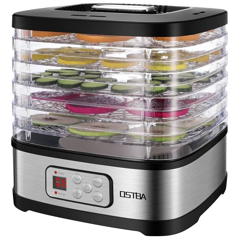 Ostba Food Dehydrator Machine Adjustable Temperature & 72H Timer 5-Tray Dehydrators for Food and Jerky Fruit Dog Treats Herbs Snacks LED
