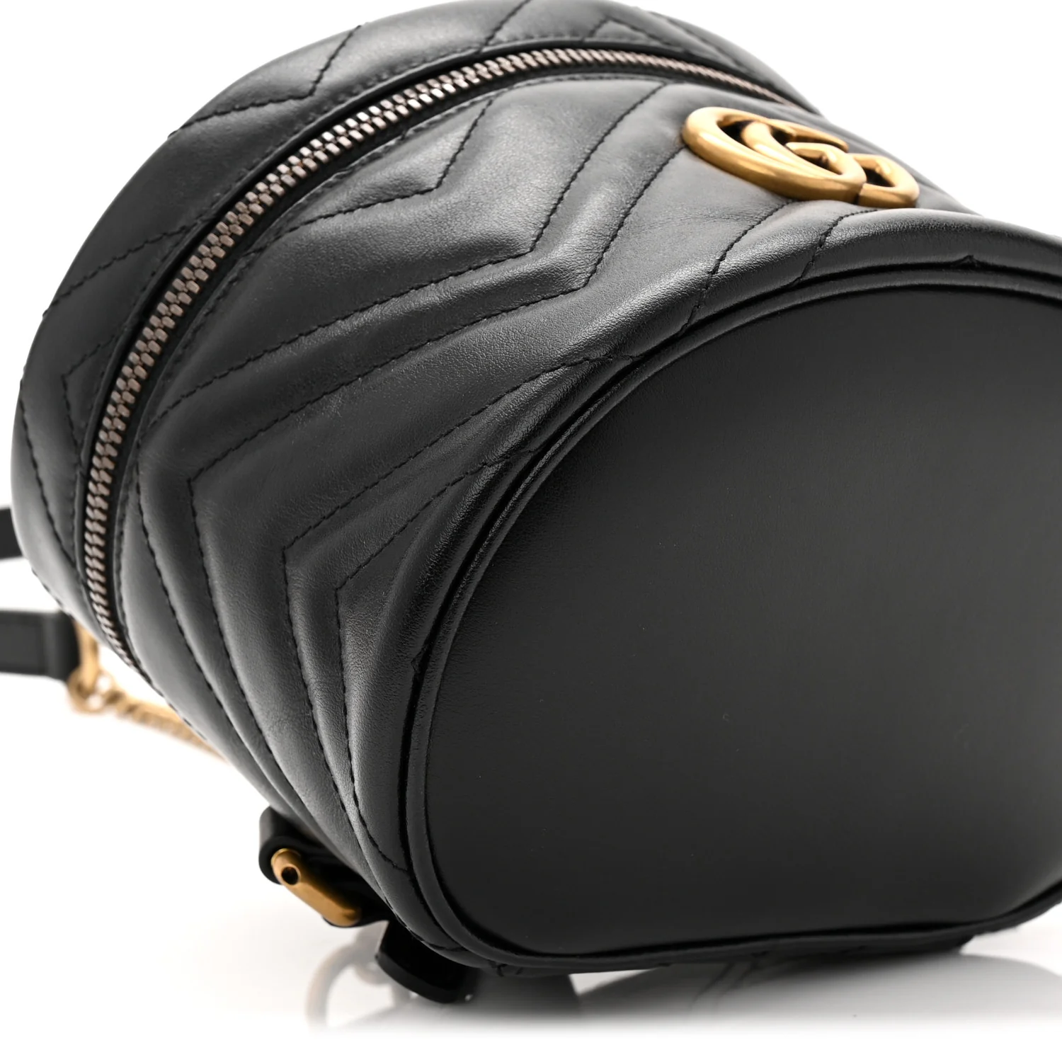 Calfskin Matelasse Chevron Mini GG Marmont Top Handle Bag Black