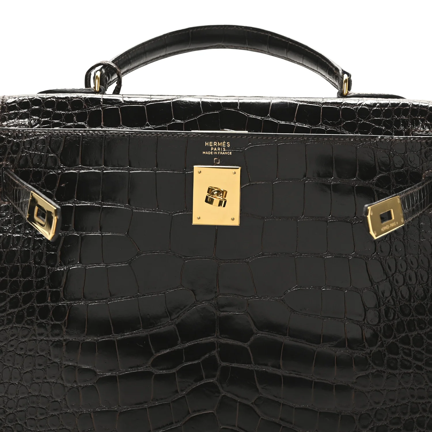 Shiny Alligator Kelly Sellier 32 Havane