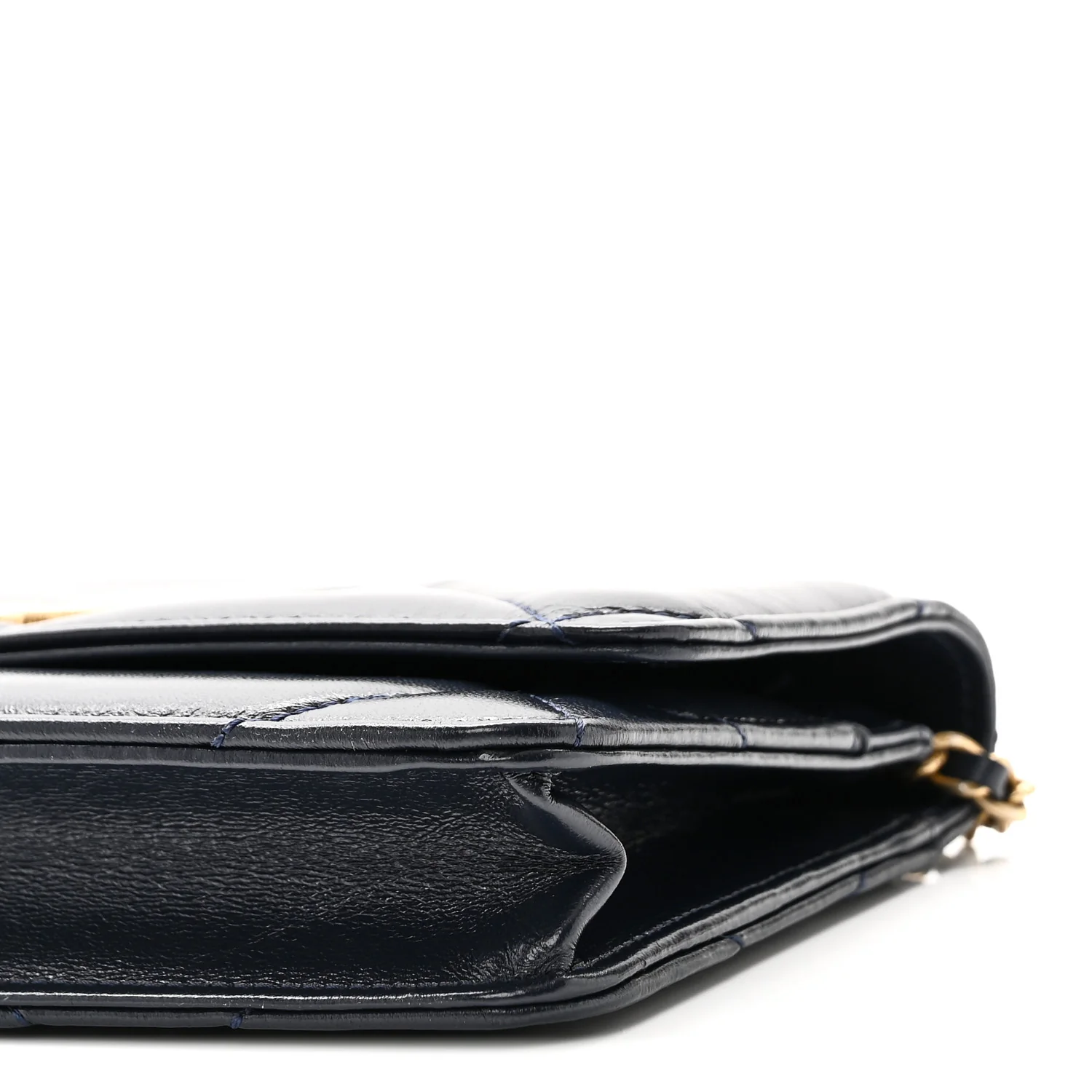 Lambskin Quilted Wallet On Chain WOC Navy