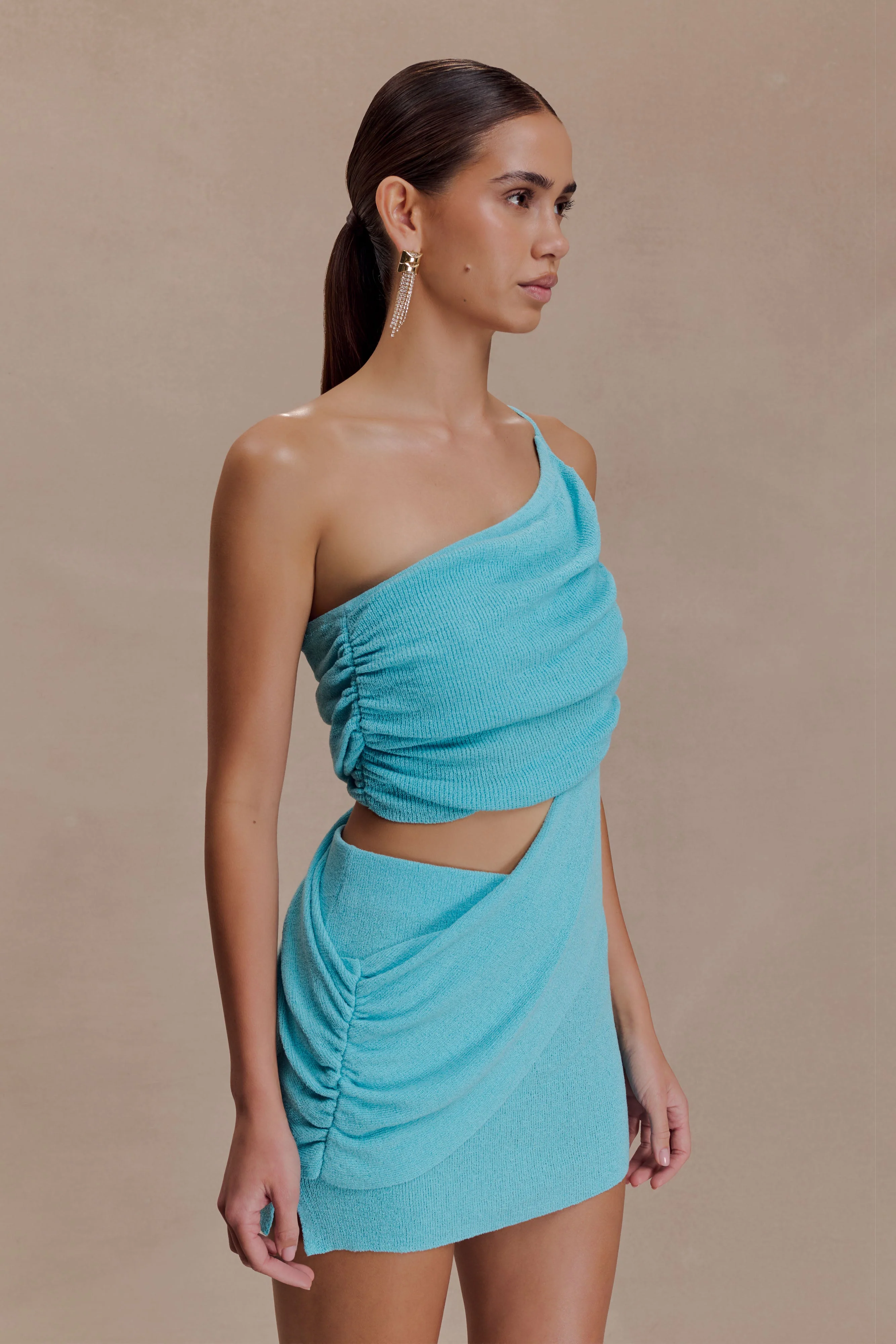 Corah Drape Knit Top - Cyan Blue