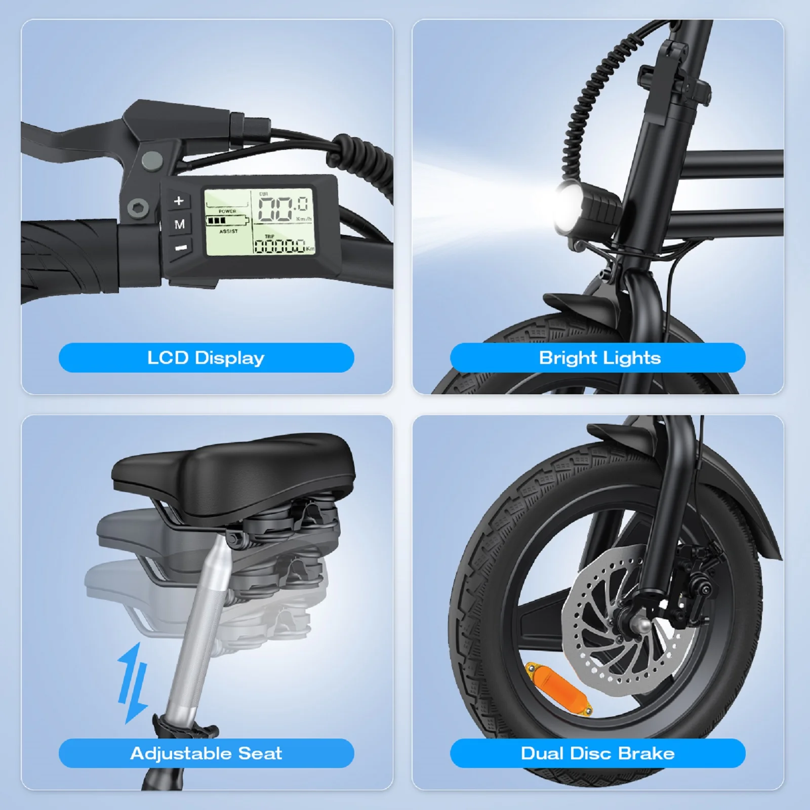 Electric Bike 14" Folding Ebike, 500W Peak Motor 40V/9.9AH Battery, Commuter City Ebike for Adults Teens, UL2849, Black - Image 6