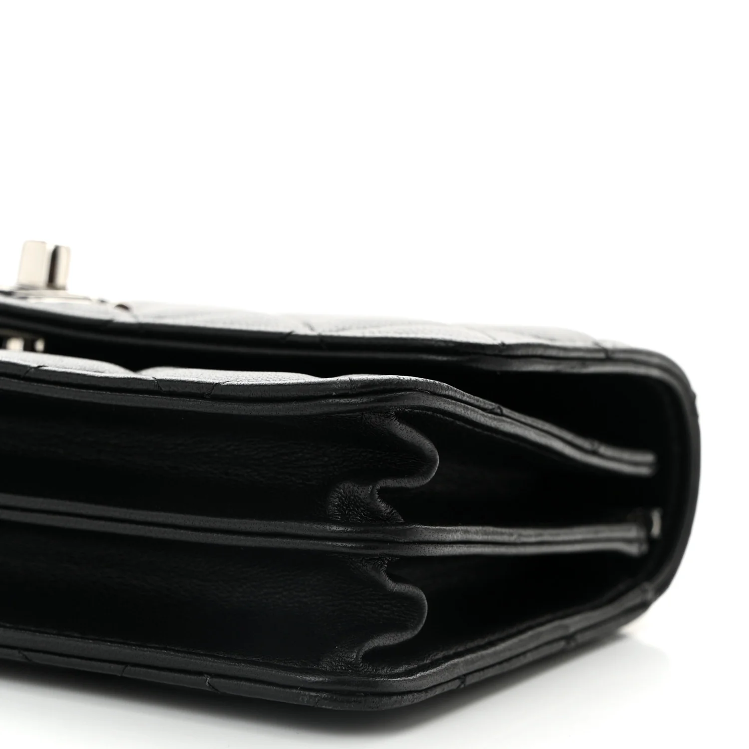 Lambskin Quilted Metal Top Handle Crossbody Flap Black