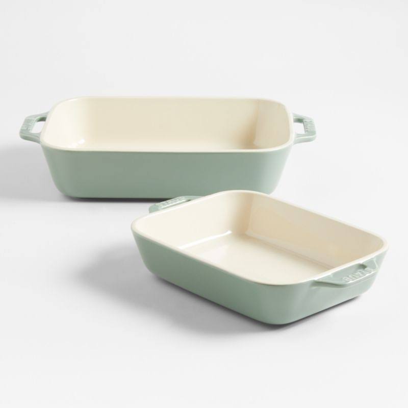 Staub 2-Piece Eucalyptus Green Ceramic Baking Dish Set | Crate & Barrel