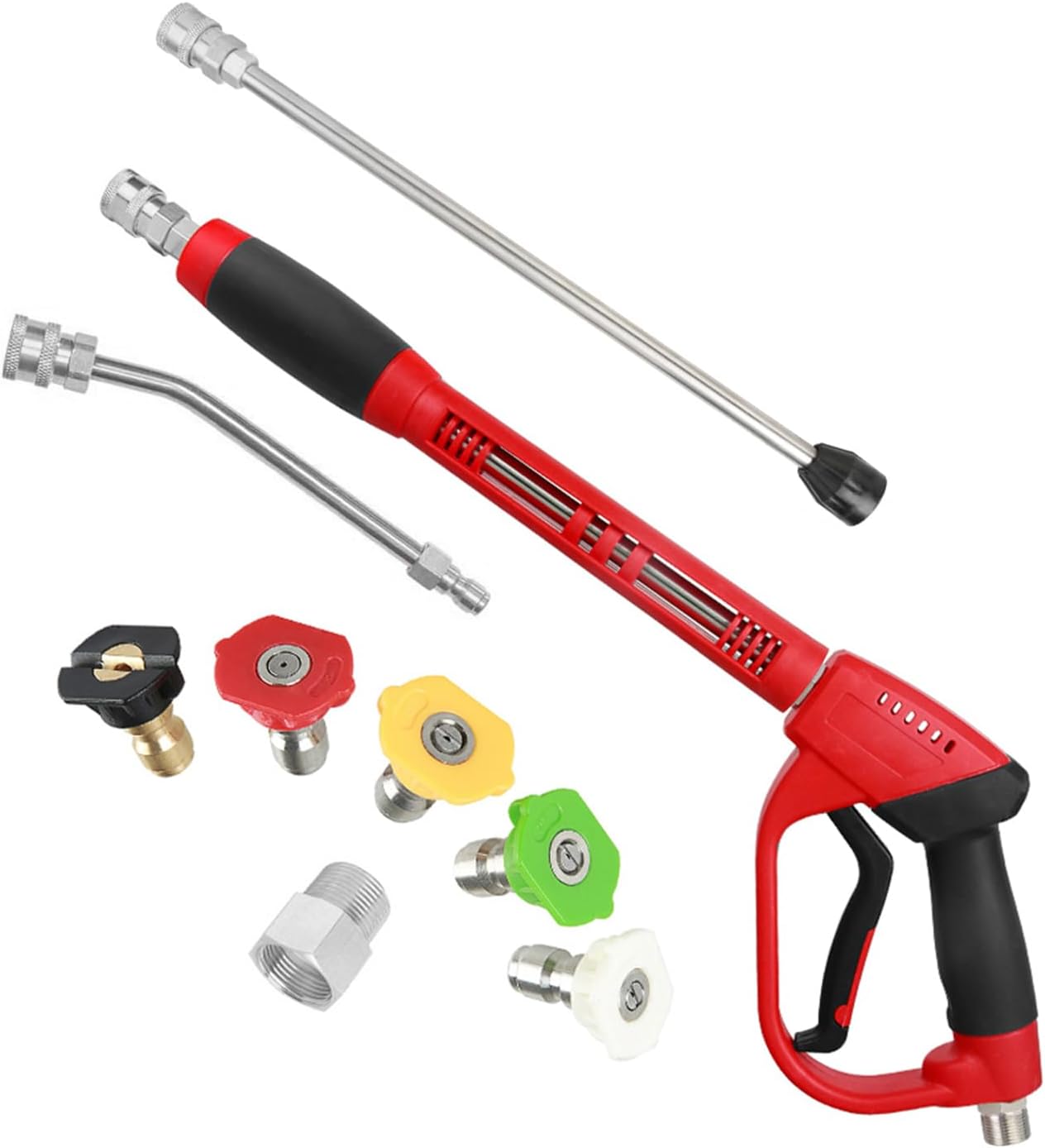 Upgraded Pressure Washer Gun with Extension Replacement Wand, M22 Fitting, 7 Inch 30 Degree Curved Rod, 5 Nozzle Tips, 5000 PSI, 47 Inch