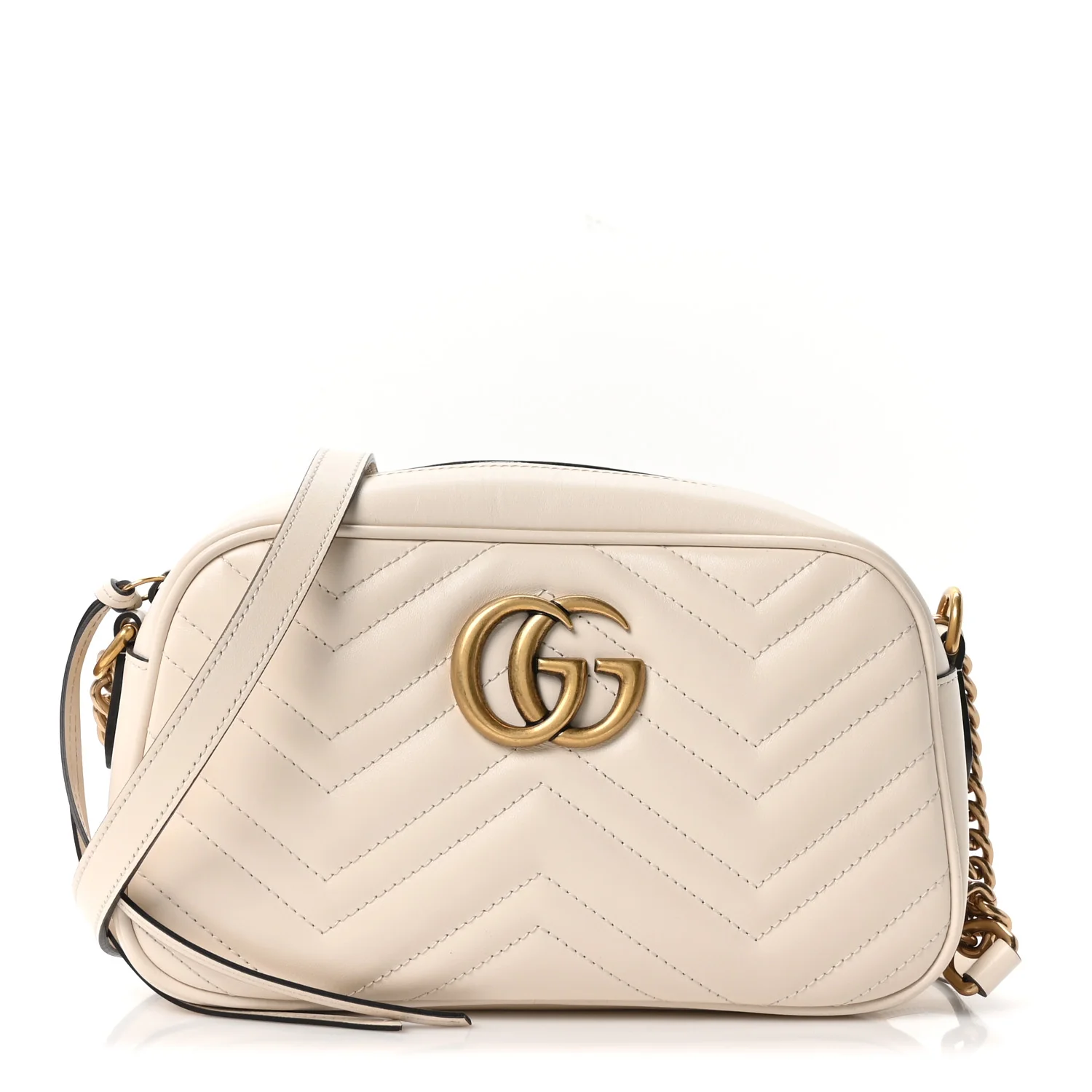 Calfskin Matelasse Small GG Marmont Chain Shoulder Bag White