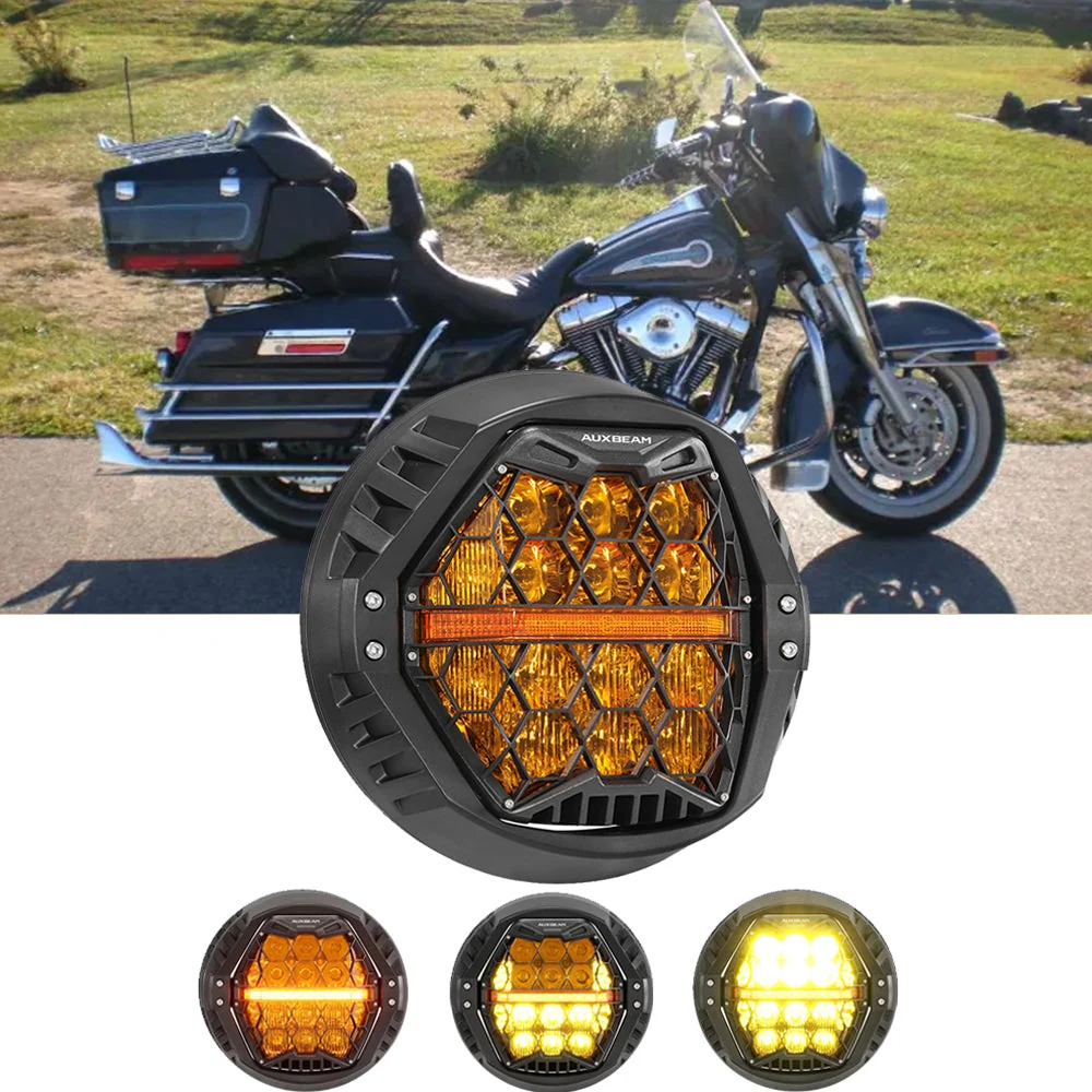 7 Inch 120W DOT Motorcycle LED Headlight Assembly with Amber DRL & Honeycomb Design (Hi/Lo Beam) for 1999-2002 Electra Glide Classic EFI FLHTCI