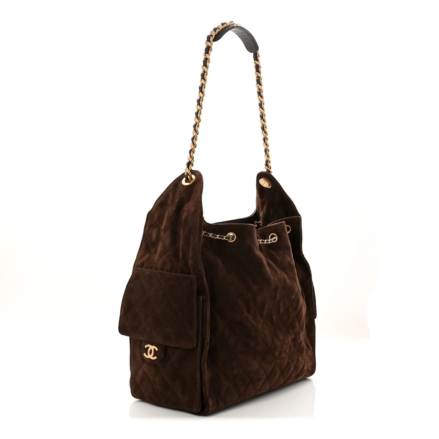 Suede Quilted Medium Chanel 25 Handbag Dark Brown