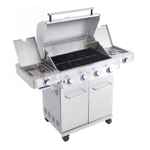 4-Burner Propane Gas Grill in Stainless with LED Controls, Side and Side Sear Burners - Image 10
