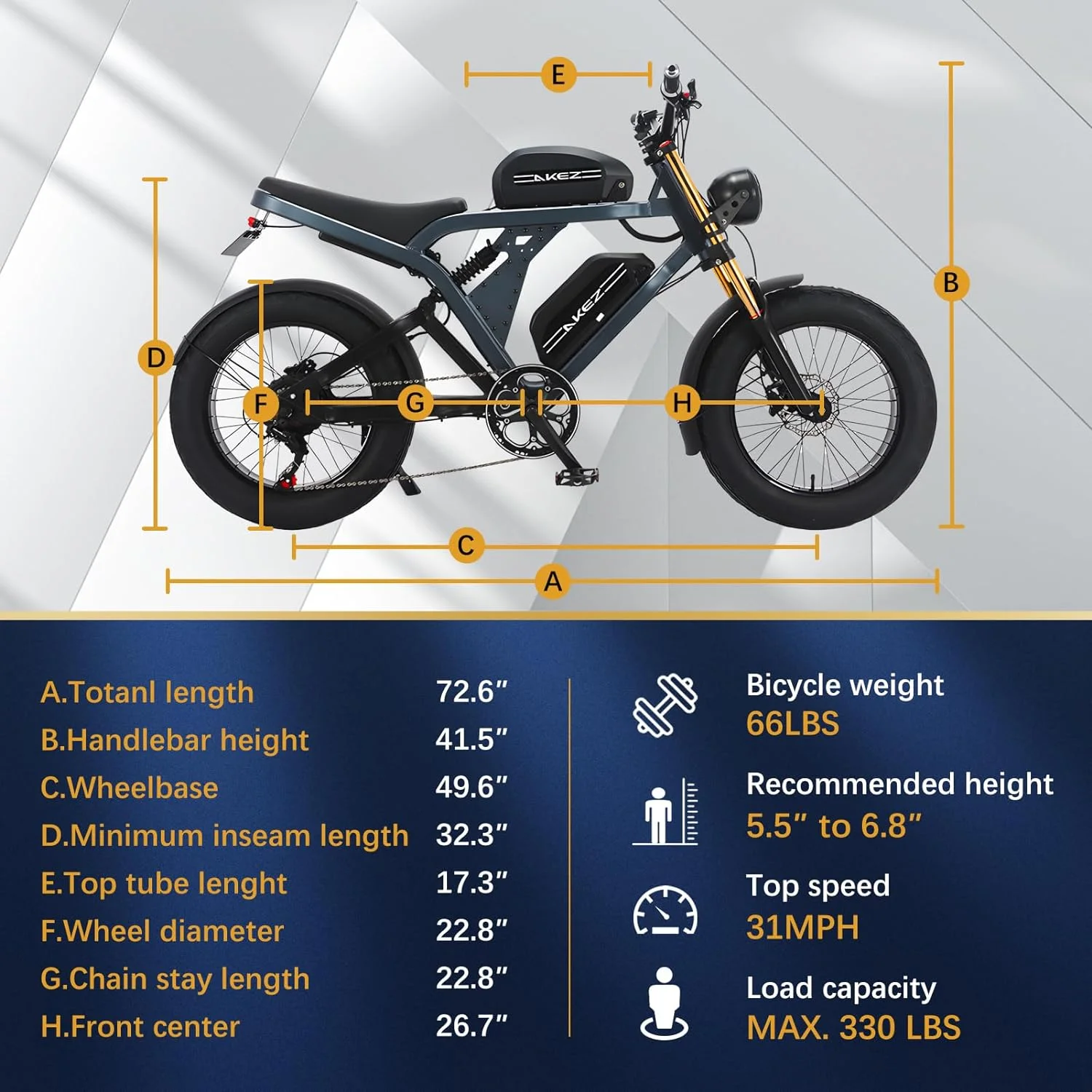 Peak 3000W Kingkong 1500W Electric Bike,31MPH Electric Dirt Bike for Adults,48V41A Dual Removable Battery Mountain Ebike,20'' Fat Tire Ebike,7Speed,Hydraulic Brake(Gray) - Image 8