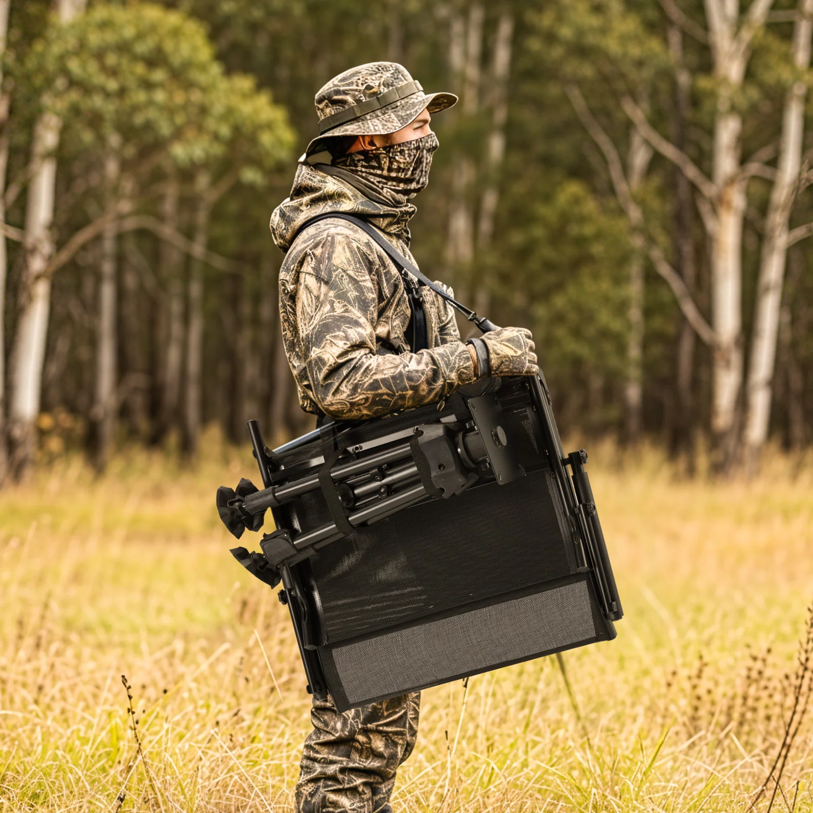 AECOJOY No Cushion Hunting Chair, Durable Metal Frame, Silent Swivel for Outdoor Shooting & Fishing