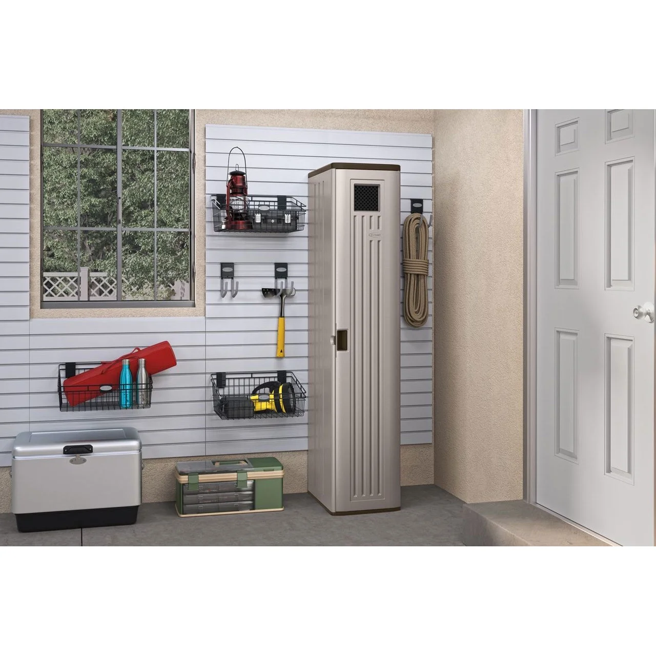 72" Resin Outdoor Storage Cabinet with 3 Shelves, Platinum Metallic Image 3