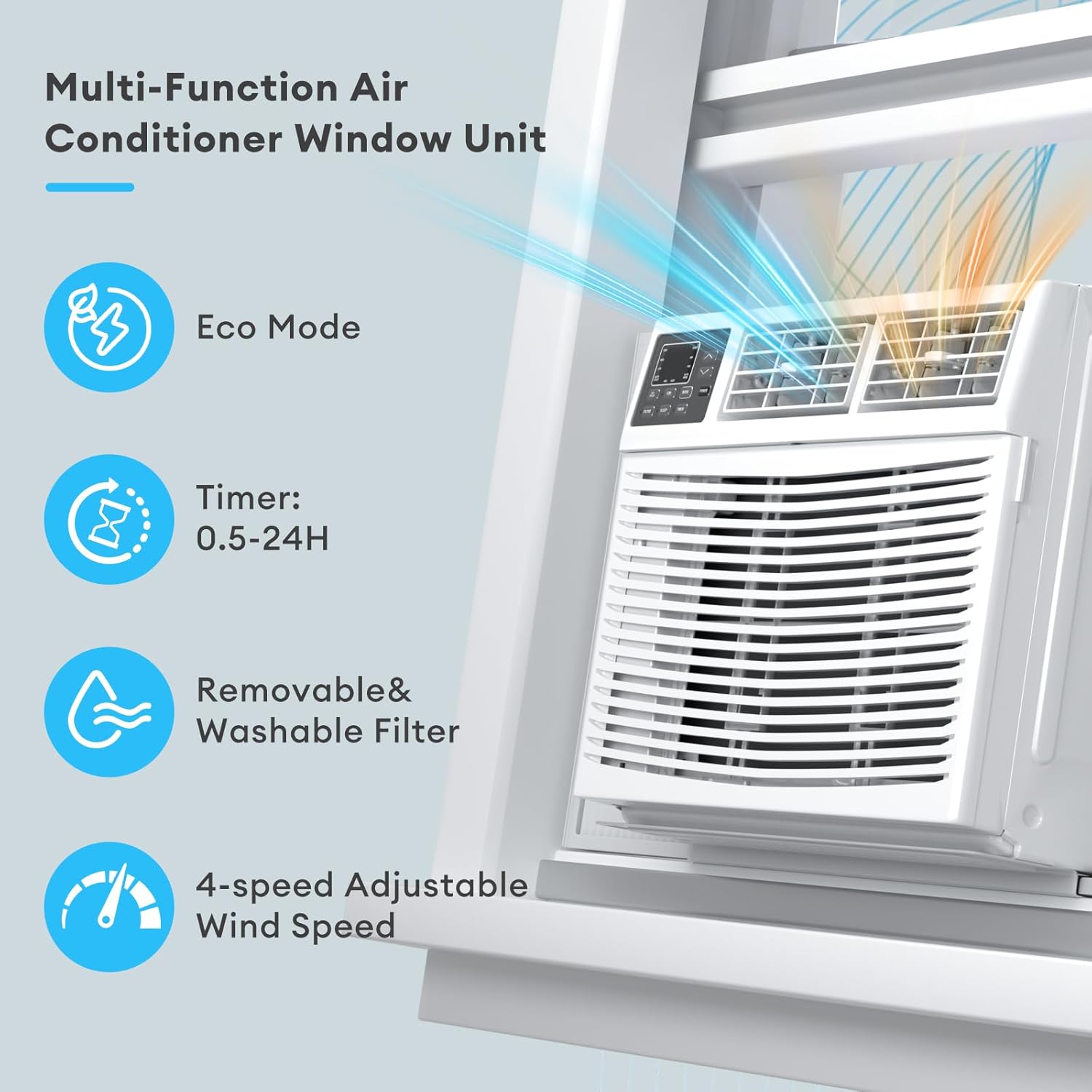 8,000 BTU Smart Window Air Conditioner with Heater, 4-in-1 Unit Cools Rooms up to 350 Sq.Ft, APP & Remote Control, Dehumidifier & Fan Mode, Easy Install Kit Included