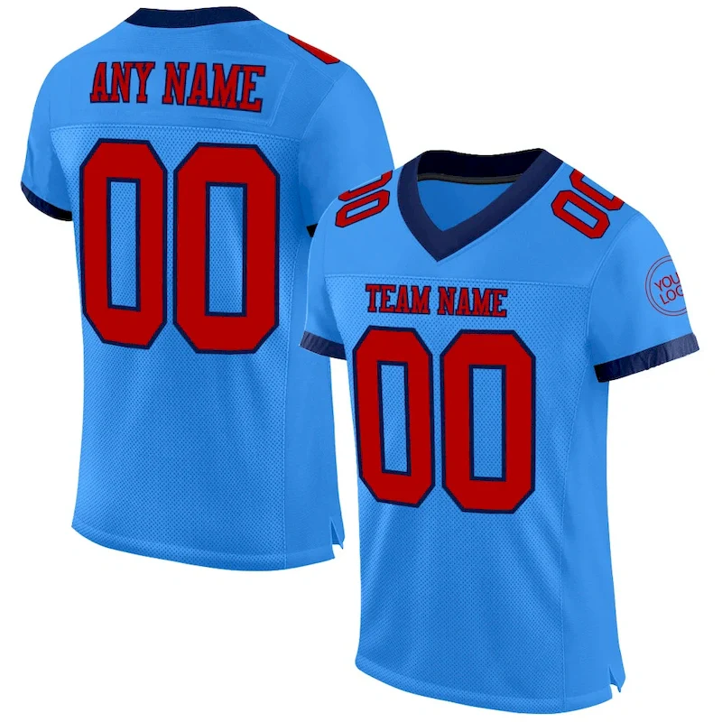 Custom Powder Blue Red-Navy Mesh Authentic rugby jersey