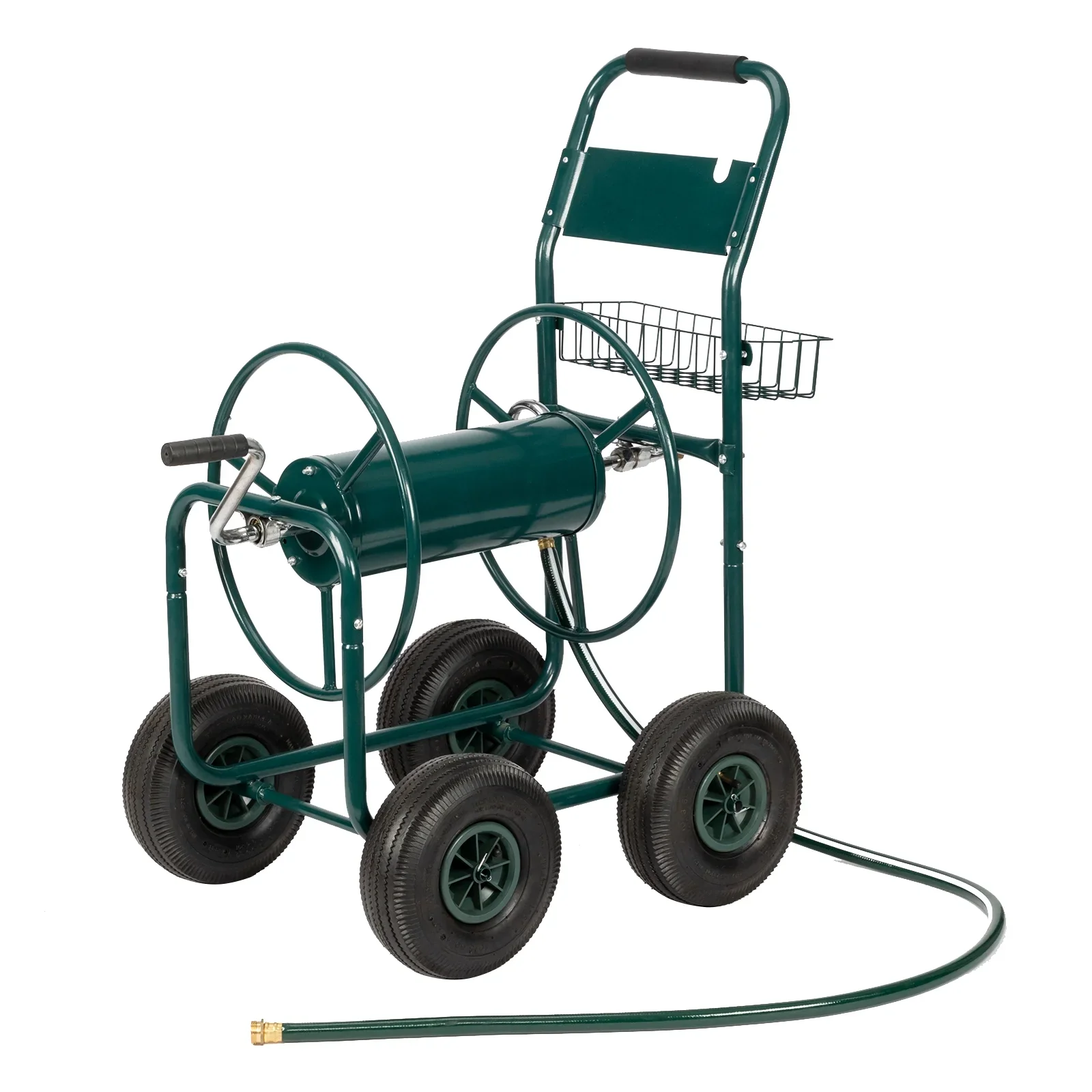 Winado Yard Garden Water Hose Reel Cart Iron Four-Wheel Pipe Truck Dark Green