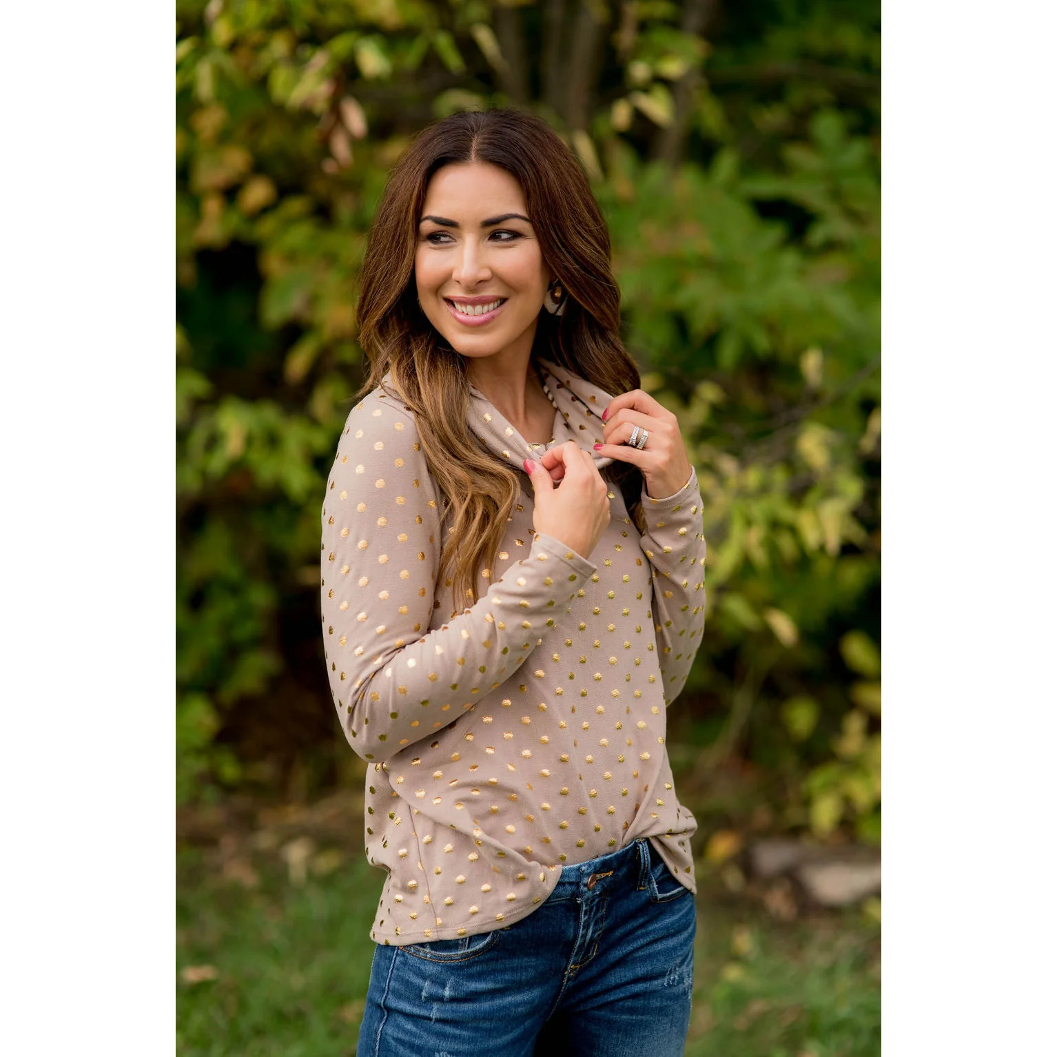 Shine Polka Dot Cowl Neck Long Tee