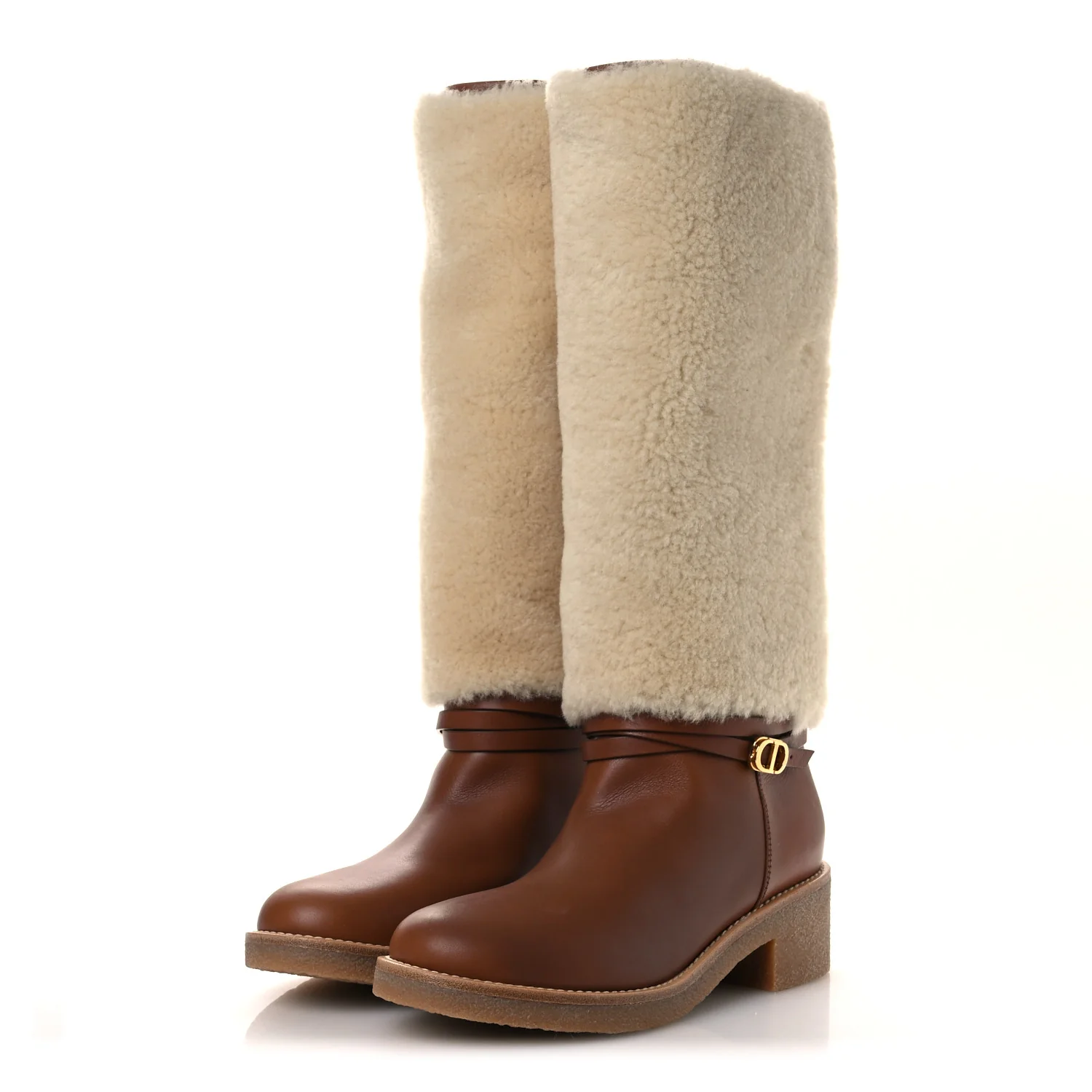 Calfskin Shearling D-Furious Boots 40.5 Dark Tan