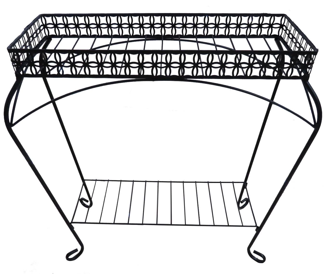 Allen + Roth 27.3-in Black Outdoor Rectangular Steel Plant Stand