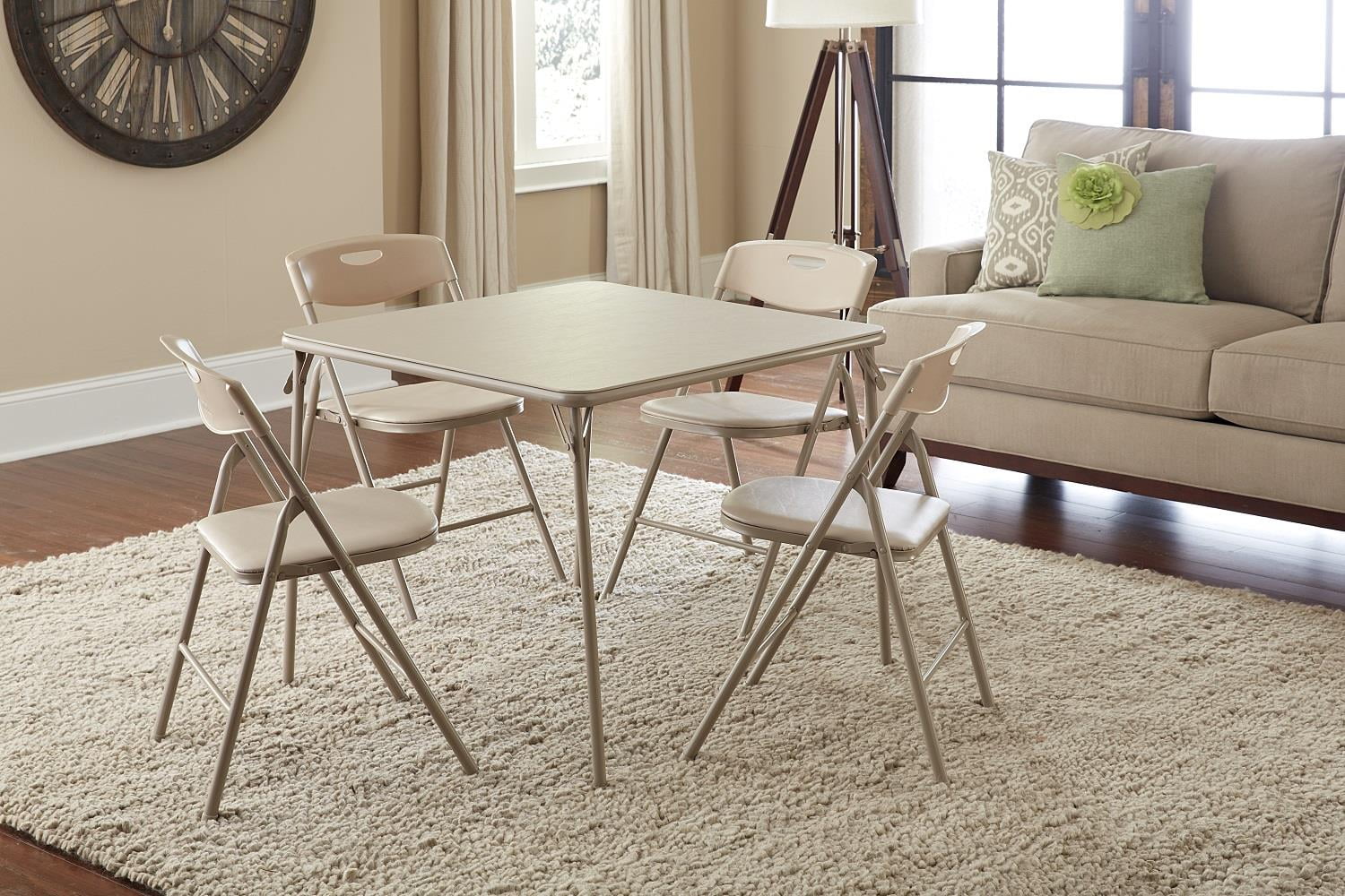 34" Folding Card Table and 4 Resin Folding Chairs with Seatback Handles, Antique Linen(Antique Linen) - Image 3