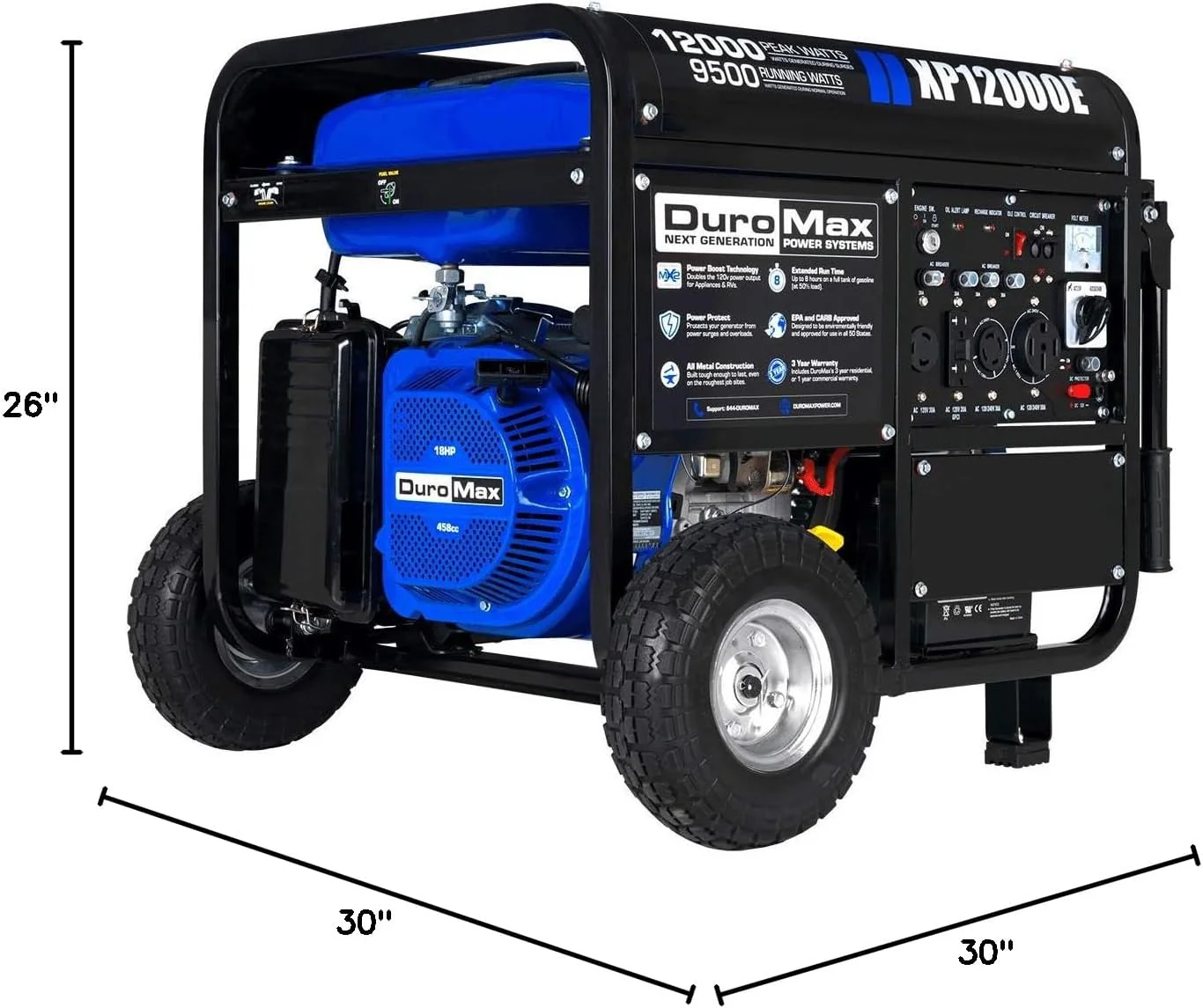 Générateur portable bi-carburant 13 000 watts (essence et propane), démarrage électrique, alimentation de secours pour toute la maison, compatible avec un commutateur de transfert, idéal pour les véhicules récréatifs et les situations d'urgence.