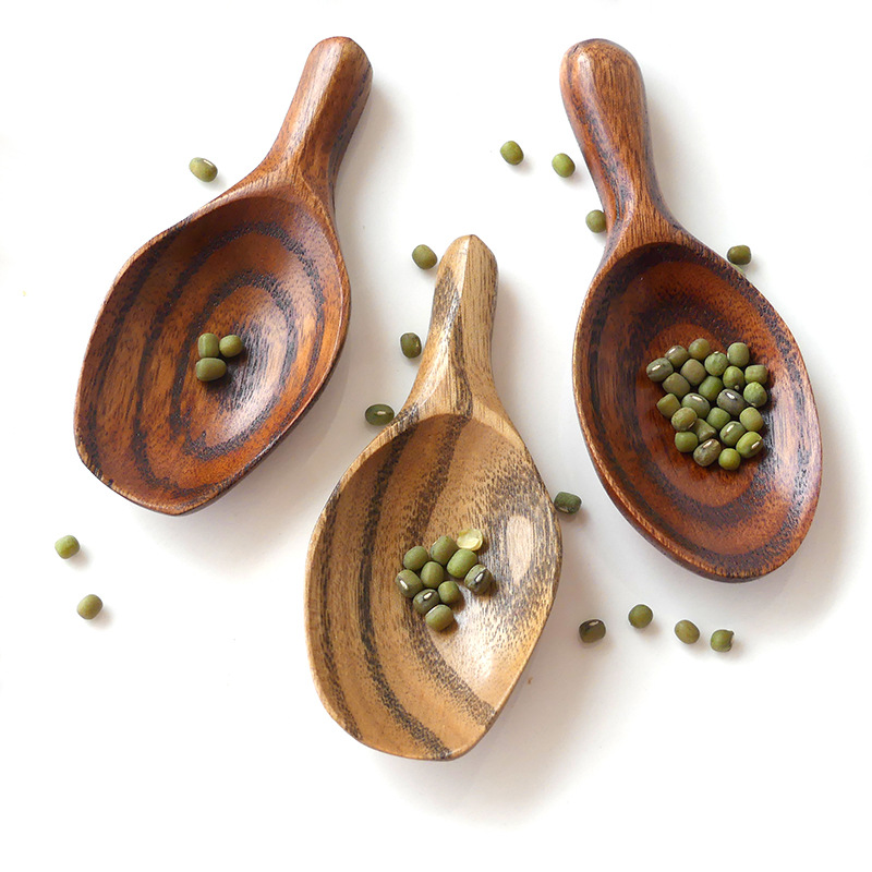 Mini Wooden Spoon Creative Short Handle Wide Mouth Tea Scoop Small Wood Salt and Spice Spoon for Jars