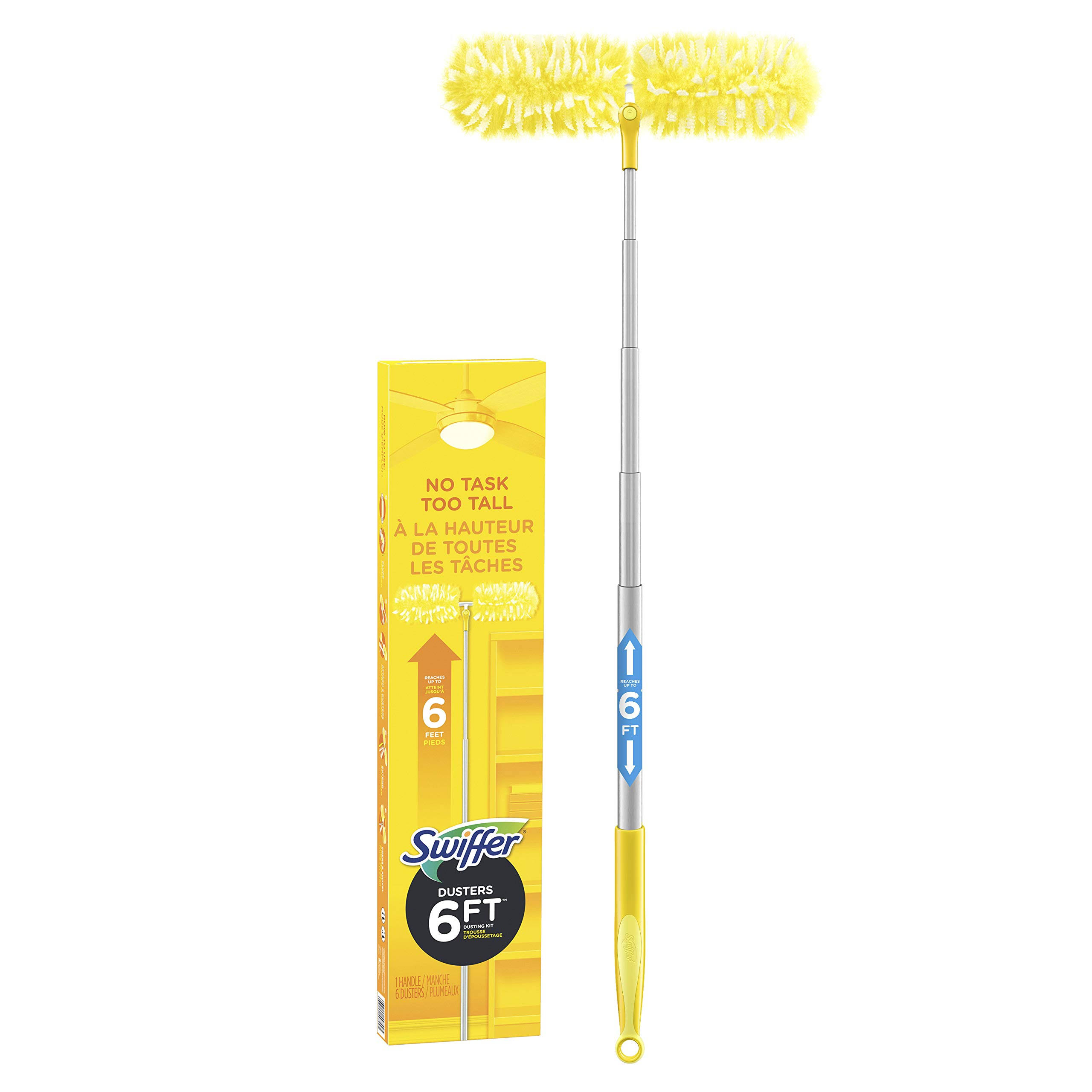 Swiffer Ceiling Fan Duster Super Extender Handle Starter Kit, 6 Heavy Duty Refills