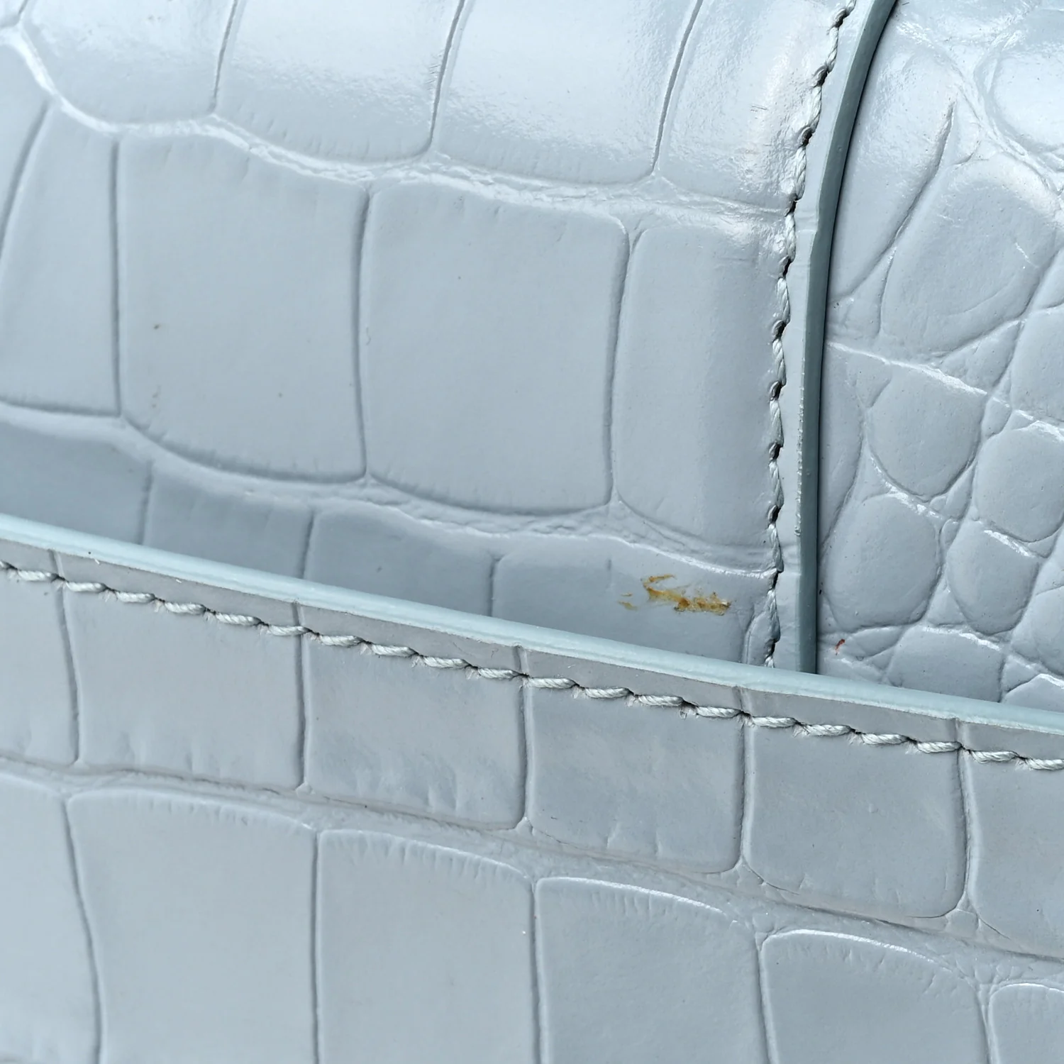 Shiny Calfskin Crocodile Embossed Small Hourglass Top Handle Bag Blue Grey