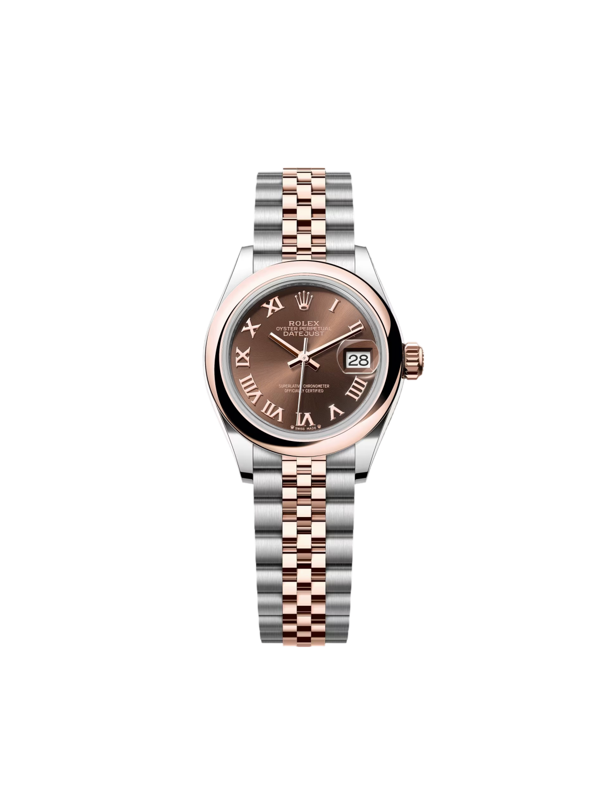 【Super Clone】RLX Lady-Datejust 28mm  279161 Chocolate Roman Dial, Two Tone Stainless Steel & 18K Rose Gold Oyster Bracelet Women's Watch