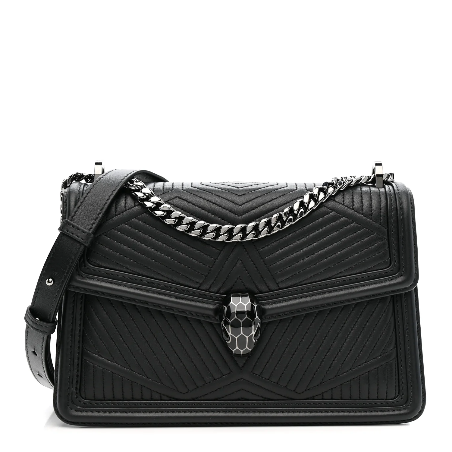 Quilted Nappa Smooth Calfskin Serpenti Forever Diamond Blast Shoulder Bag Black