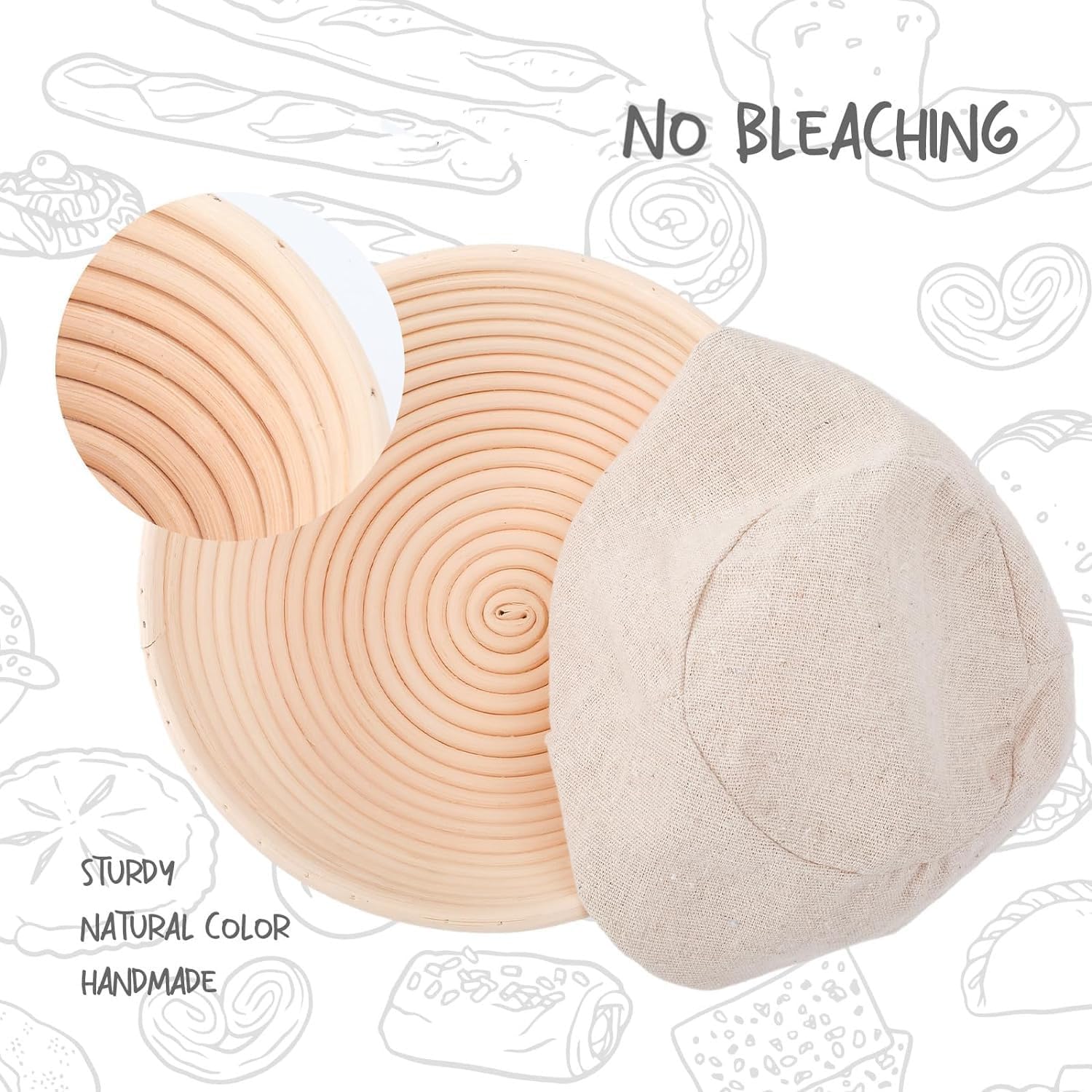 DOYOLLA Bread Proofing Baskets Set of 2 8.5 inch Round Dough Proofing Bowls and Liners Perfect Home Sourdough Bread Baking Supplies