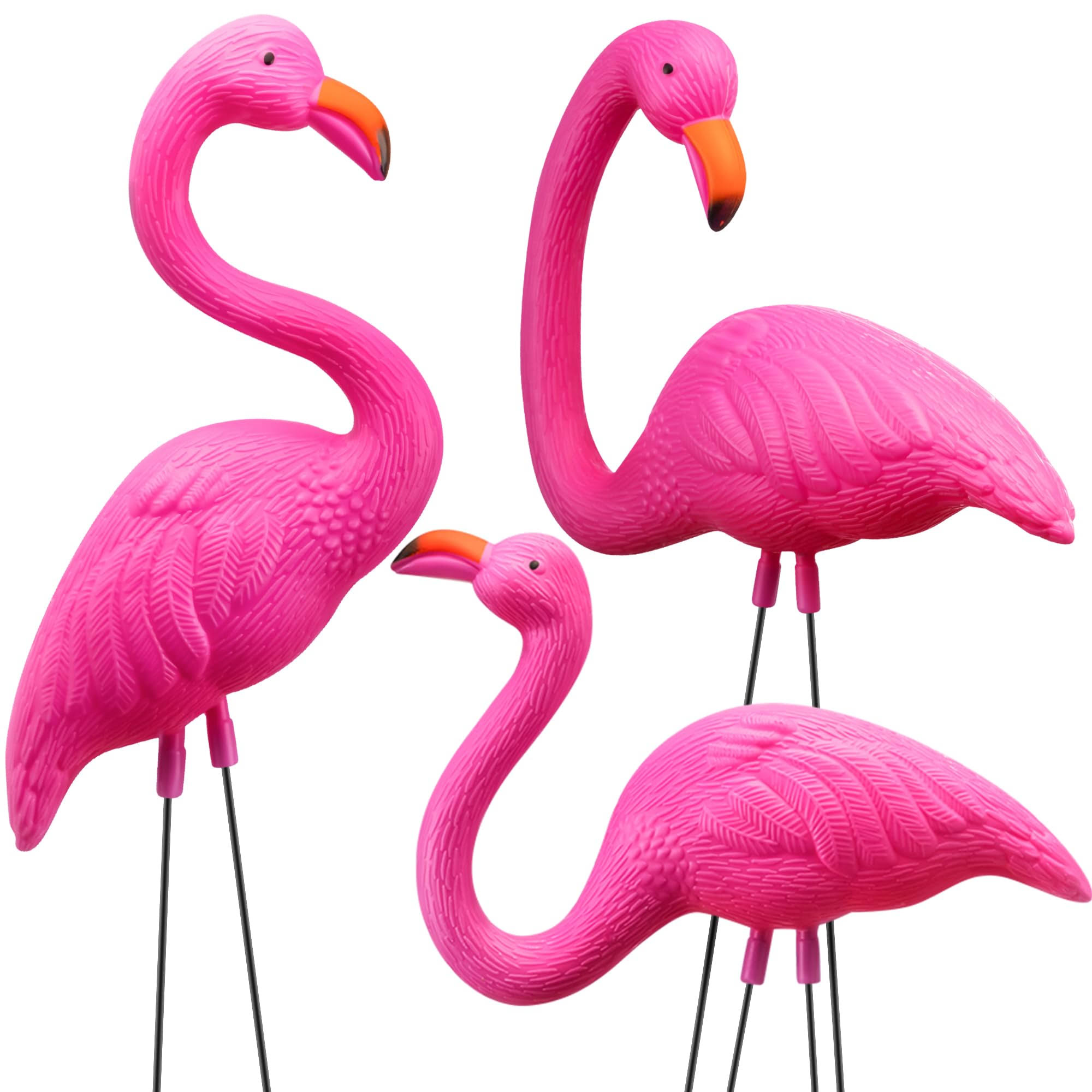JOYIN 3 Pack Large Pink Flamingo Yard Decorations, Medium Plastic Lawn Flamingos Ornament Stakes, Flamingo Party Decor with Rubber Coating Metal