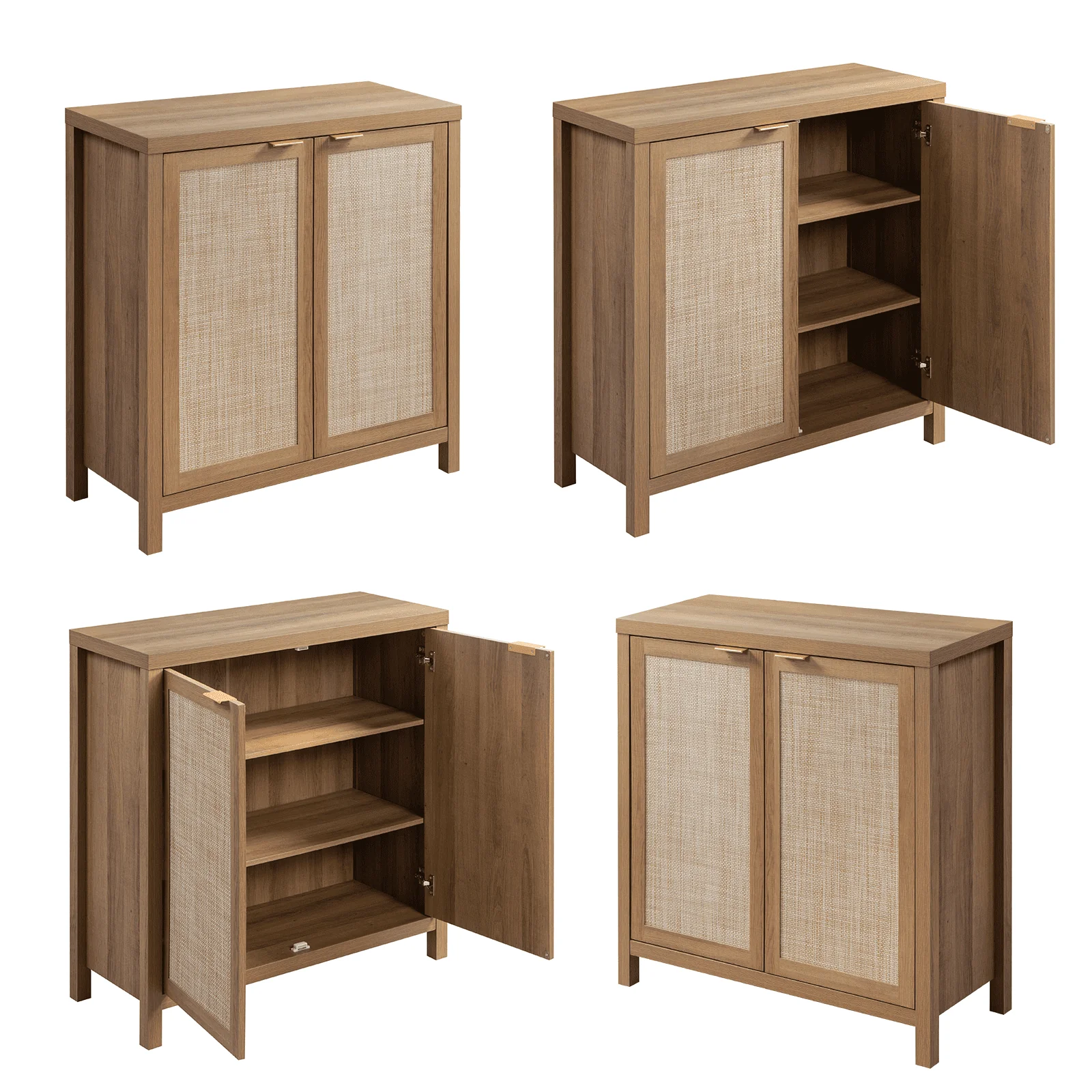 Sanspredet Sideboard Buffet Cabinet Set of 2, Rattan Cabinet with Doors Farmhouse Kitchen Storage Cabinet, Boho Liquor Cabinet Accent Cabinet(1pcs/Black)