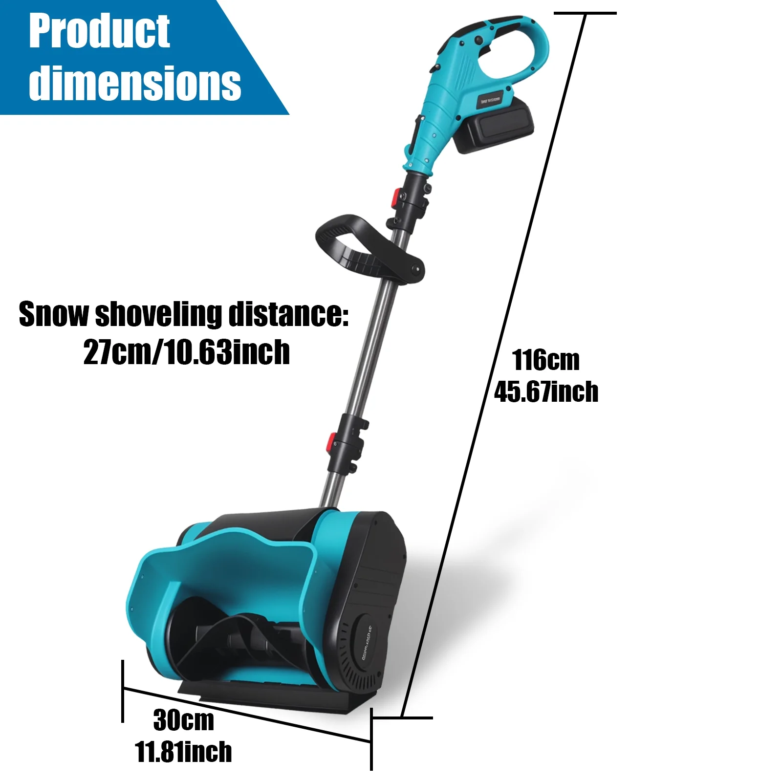 Electric Snow Blower, 20V 12-Inch with Auxiliary Wheel Cordless Snow Thrower Adjustable Auxiliary Handle Snow Shovel - Image 3