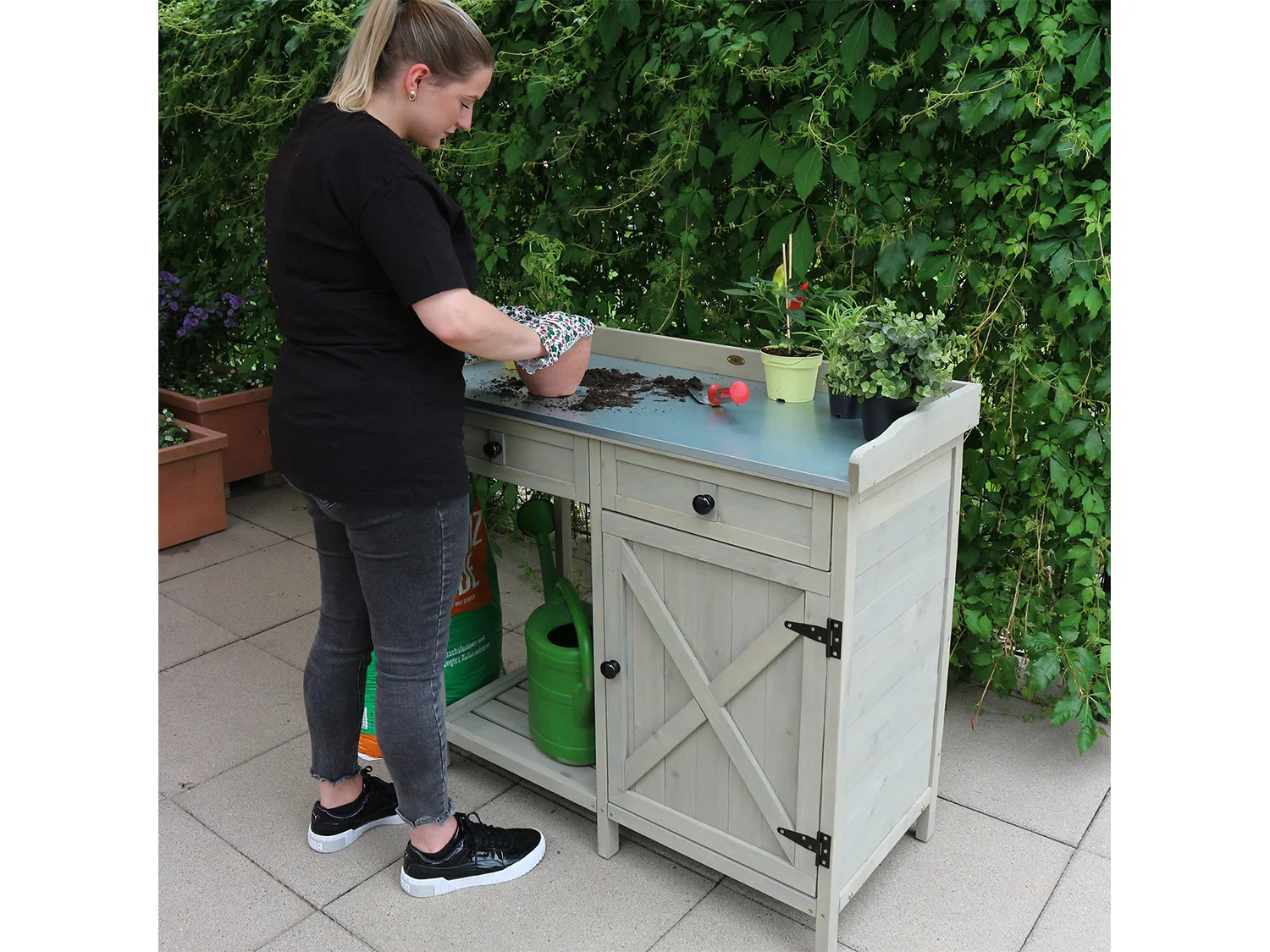 HABAU Table de jardin avec armoire infrieure, 98 x 48 x 95 cm