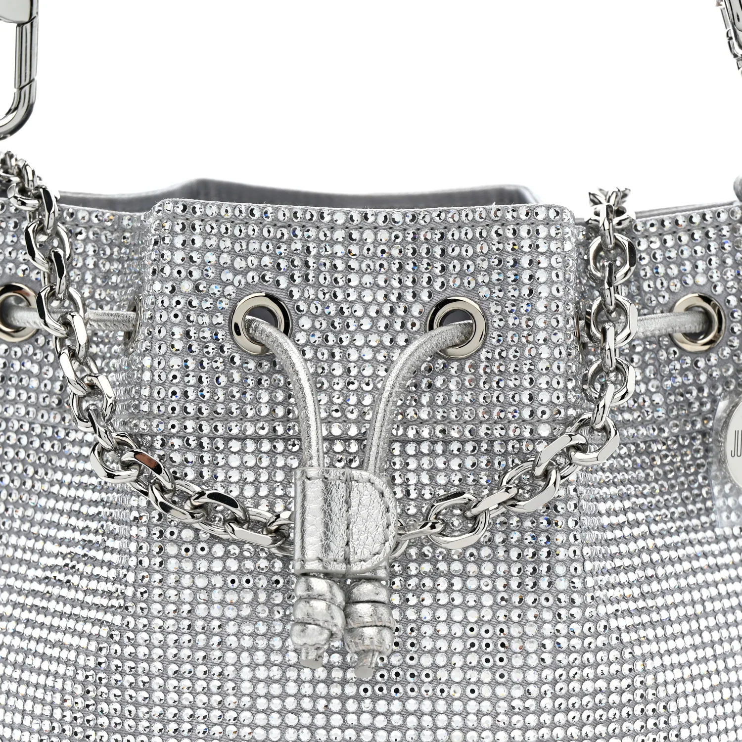 Satin Crystal Embellished Medium Piper Bucket  Silver Rhine