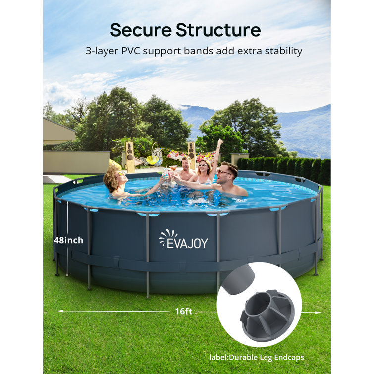Ensemble de piscine hors sol ronde EVAJOY avec structure métallique de 4,88 m x 1,22 m
