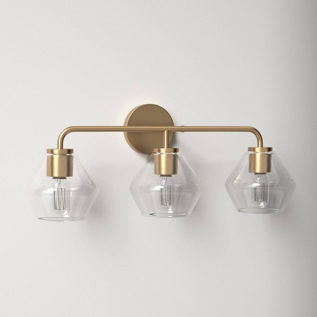 Rooks 3 Light Dimmable Vanity Light Finish: Satin Brass, Shade Color: Clear