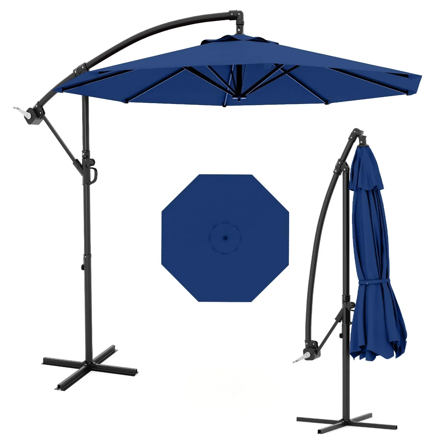 Emorefun Cantilever Umbrella, 10ft Heavy Duty Patio Umbrella with Easy Lift & Tilt Adjustment, Large Outdoor Umbrella for Deck Pool Garden Backyard, Navy Blue