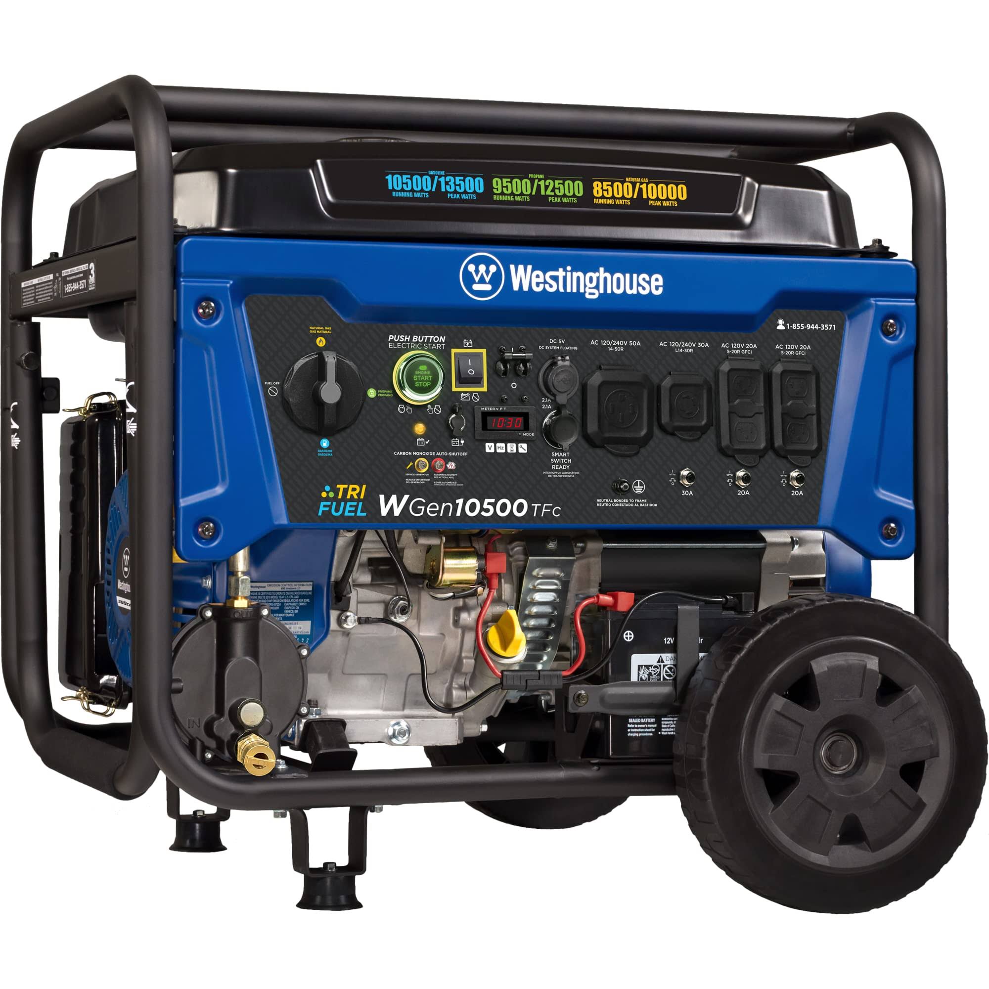 Westinghouse 13.000-peak Watts Tri-Fuel Portable Generator with Co Sensor-Instock