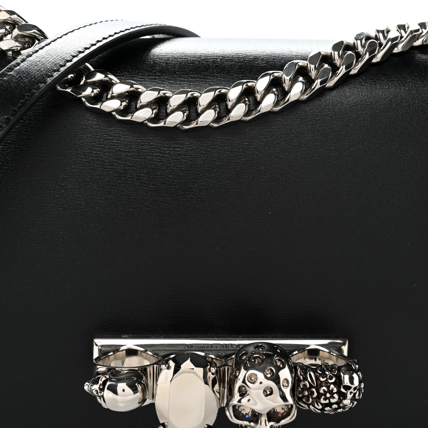 Calfskin Studded Jeweled Knuckle Satchel Black