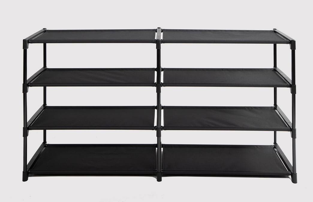 Mainstays 4-Tier Shoe Rack Storage Organizer, Rich Black, 24 Pairs, Iron Poles & Plastic Connectors